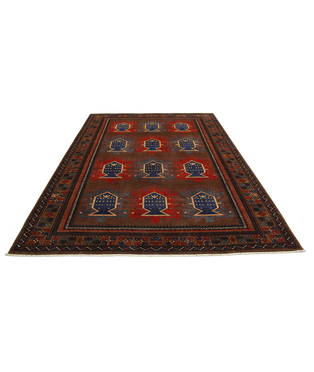 Hand Knotted Nomadic Caucasian Humna Wool Rug - 7'3'' x 10'3'' 7'3'' x 10'3'' (218 X 308) / Brown / Brown