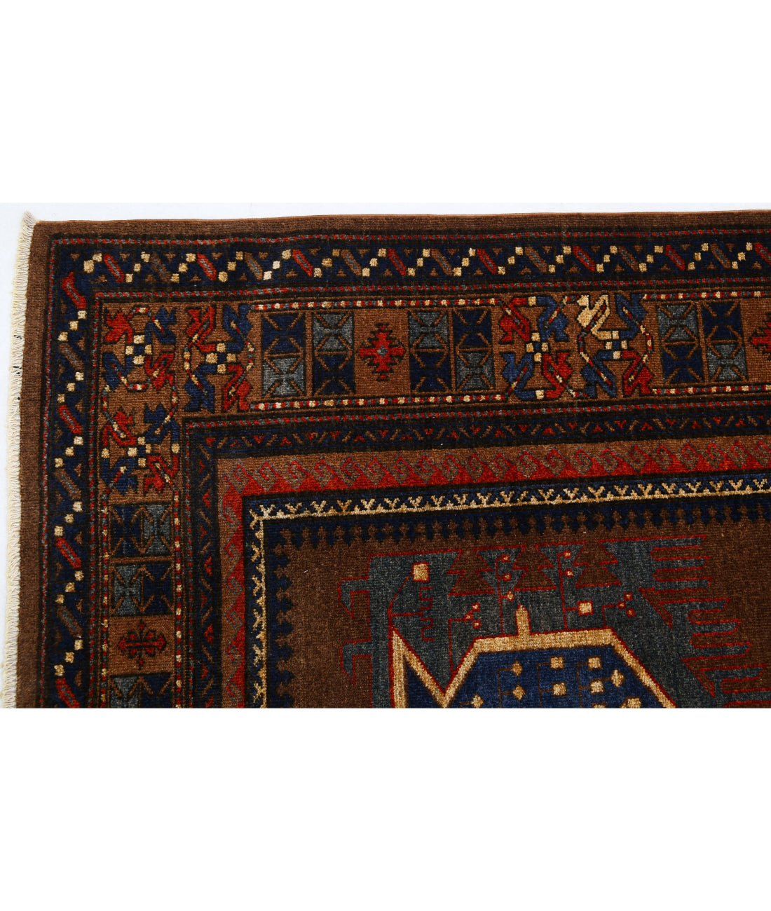 Hand Knotted Nomadic Caucasian Humna Wool Rug - 7'3'' x 10'3'' 7'3'' x 10'3'' (218 X 308) / Brown / Brown