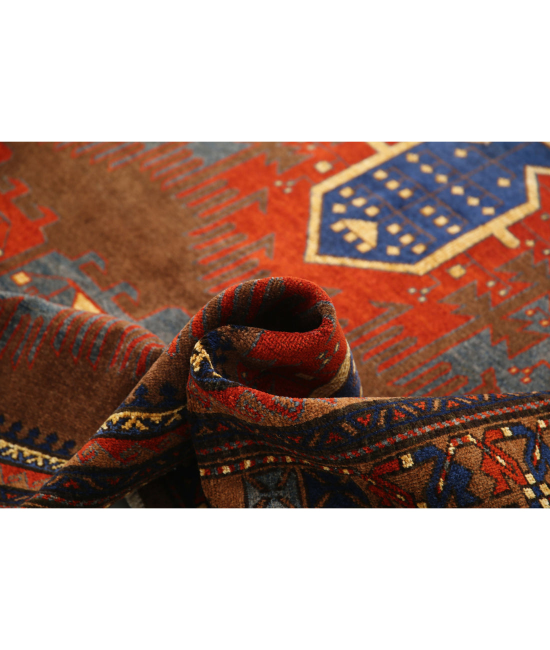 Hand Knotted Nomadic Caucasian Humna Wool Rug - 7'3'' x 10'3'' 7'3'' x 10'3'' (218 X 308) / Brown / Brown