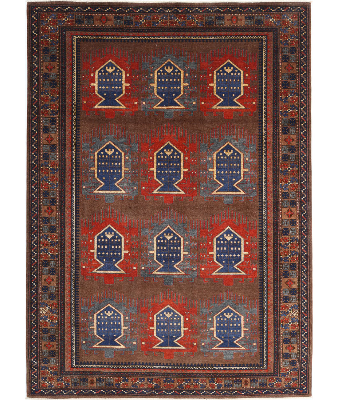 Hand Knotted Nomadic Caucasian Humna Wool Rug - 7&#39;3&#39;&#39; x 10&#39;3&#39;&#39; 7&#39;3&#39;&#39; x 10&#39;3&#39;&#39; (218 X 308) / Brown / Brown