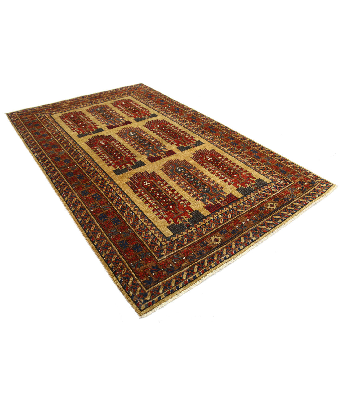 Hand Knotted Nomadic Caucasian Humna Wool Rug - 6'2'' x 9'6'' 6'2'' x 9'6'' (185 X 285) / Gold / Red