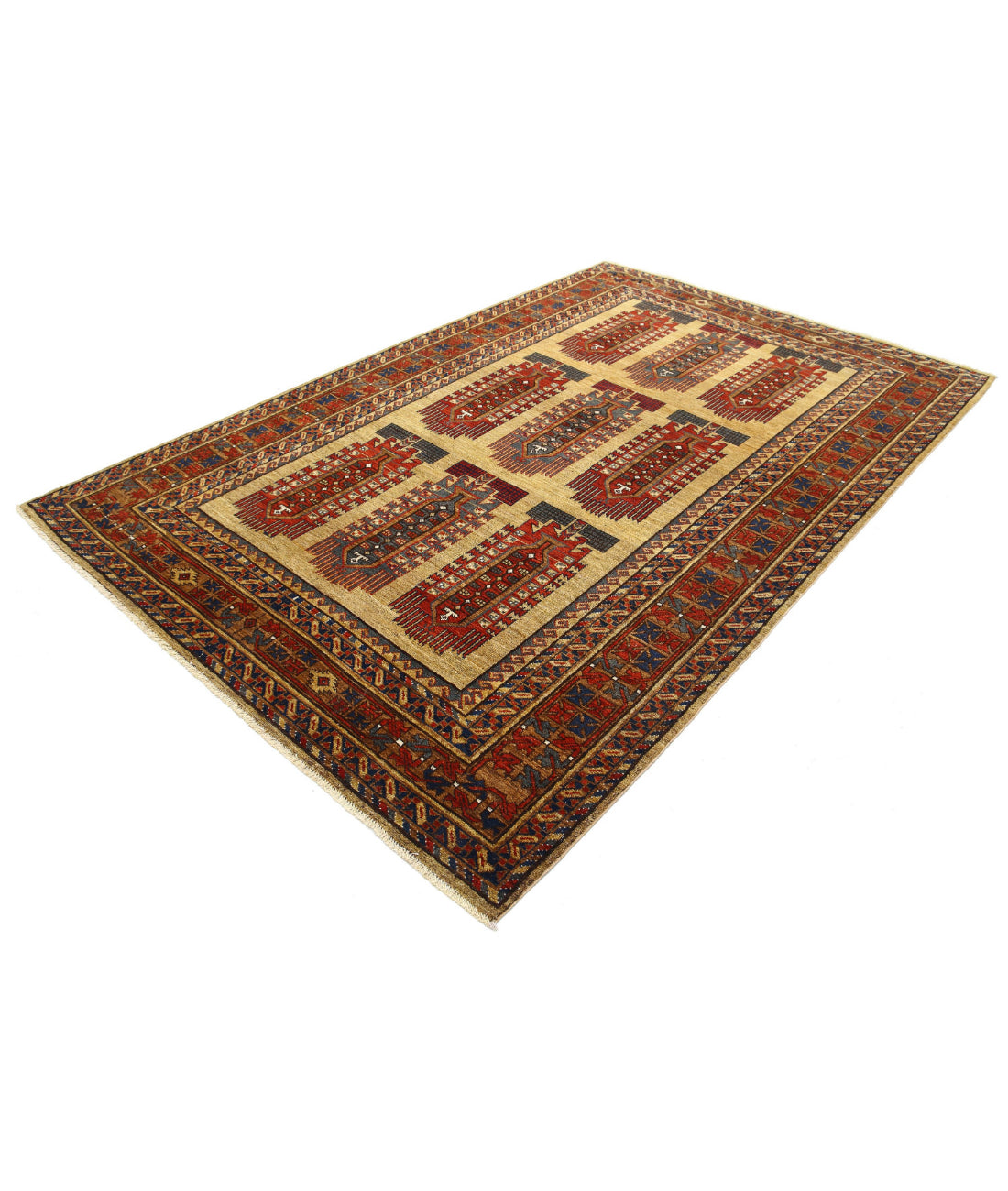 Hand Knotted Nomadic Caucasian Humna Wool Rug - 6'2'' x 9'6'' 6'2'' x 9'6'' (185 X 285) / Gold / Red