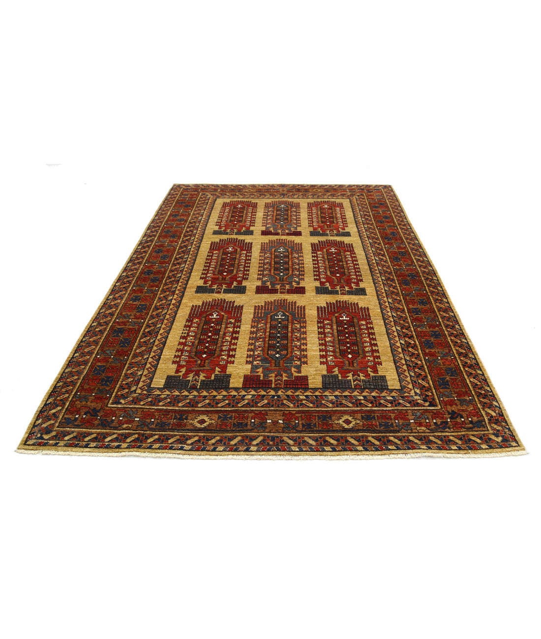 Hand Knotted Nomadic Caucasian Humna Wool Rug - 6'2'' x 9'6'' 6'2'' x 9'6'' (185 X 285) / Gold / Red