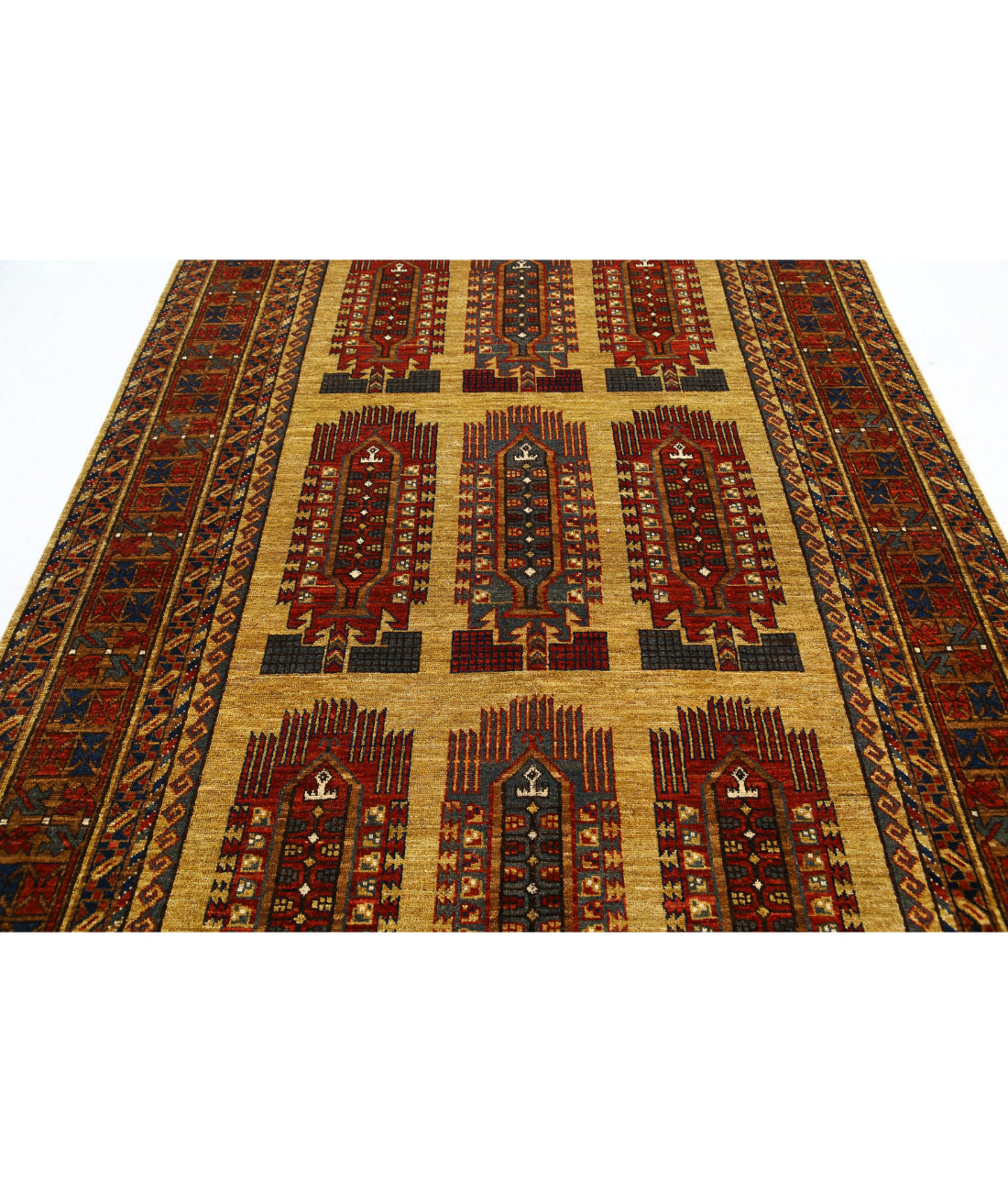 Hand Knotted Nomadic Caucasian Humna Wool Rug - 6'2'' x 9'6'' 6'2'' x 9'6'' (185 X 285) / Gold / Red