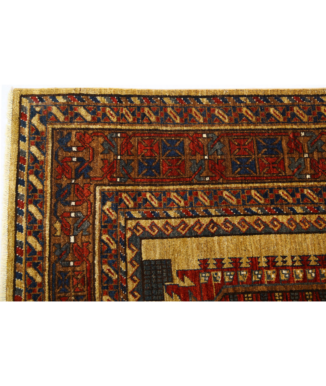 Hand Knotted Nomadic Caucasian Humna Wool Rug - 6'2'' x 9'6'' 6'2'' x 9'6'' (185 X 285) / Gold / Red