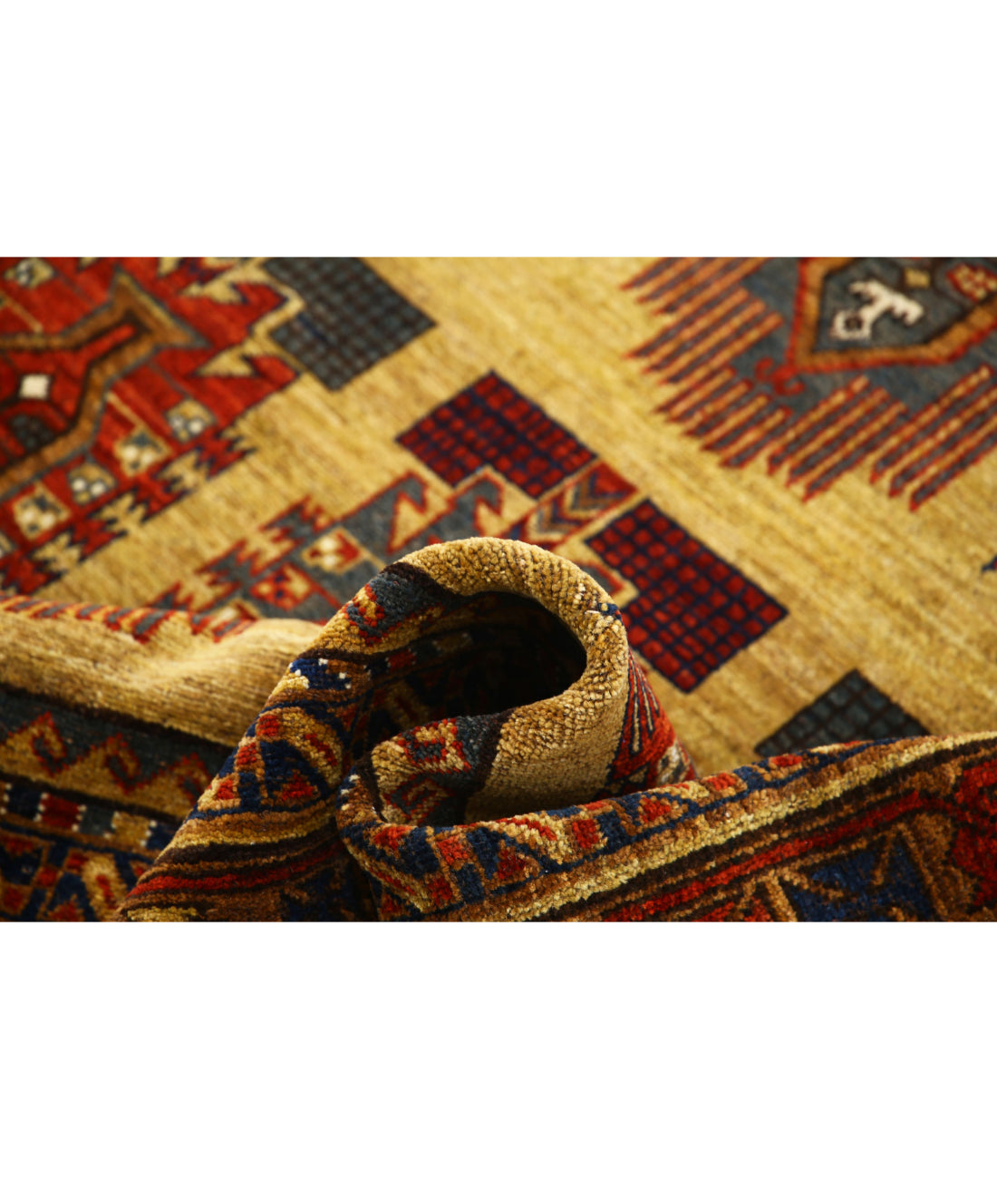 Hand Knotted Nomadic Caucasian Humna Wool Rug - 6'2'' x 9'6'' 6'2'' x 9'6'' (185 X 285) / Gold / Red