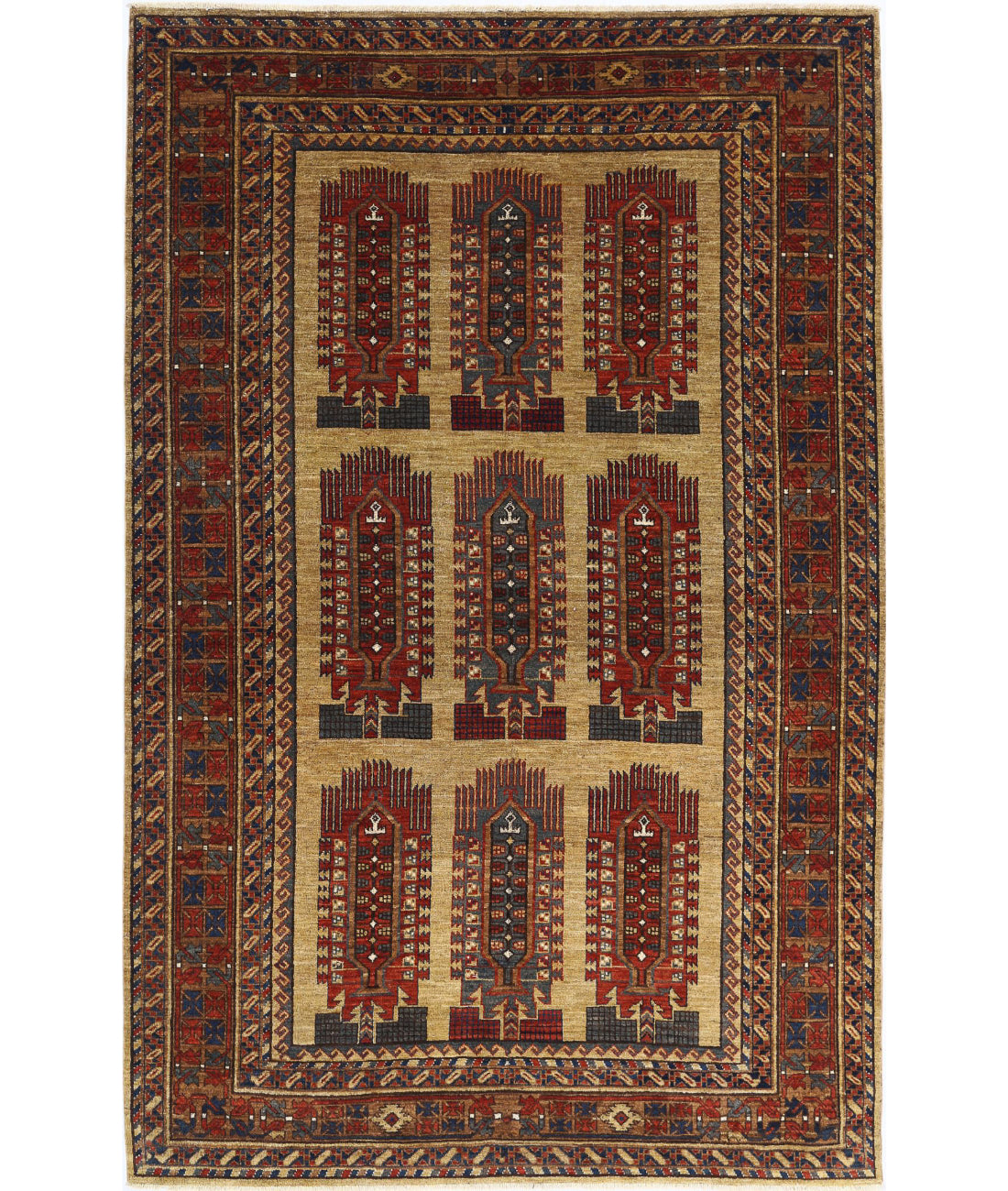 Hand Knotted Nomadic Caucasian Humna Wool Rug - 6&#39;2&#39;&#39; x 9&#39;6&#39;&#39; 6&#39;2&#39;&#39; x 9&#39;6&#39;&#39; (185 X 285) / Gold / Red