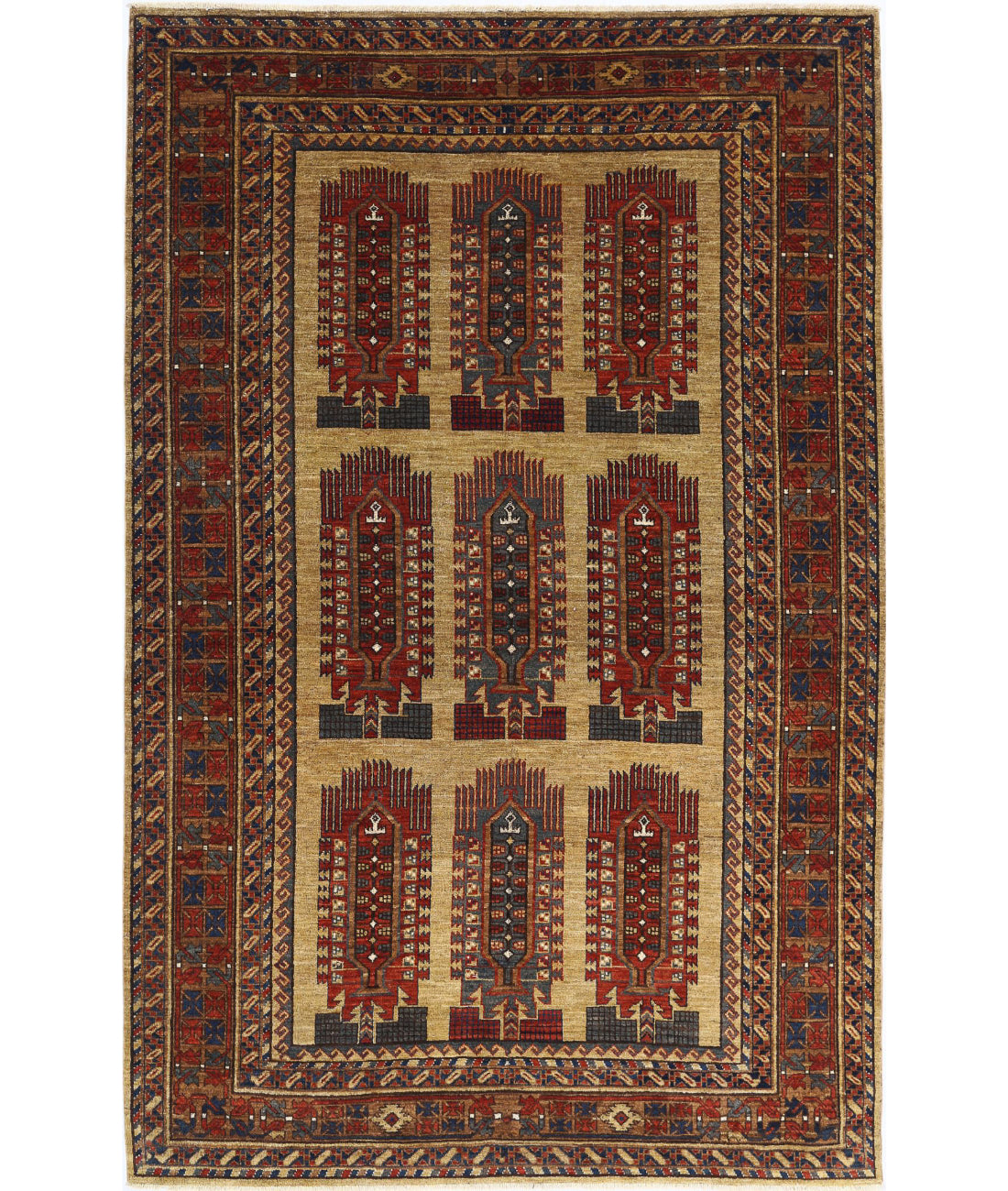 Hand Knotted Nomadic Caucasian Humna Wool Rug - 6'2'' x 9'6''