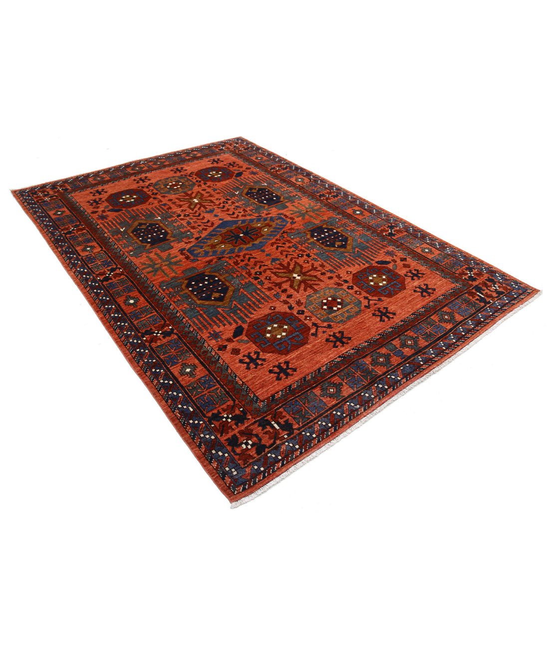 Hand Knotted Nomadic Caucasian Humna Wool Rug - 6'0'' x 8'9'' 6'0'' x 8'9'' (180 X 263) / Rust / Rust