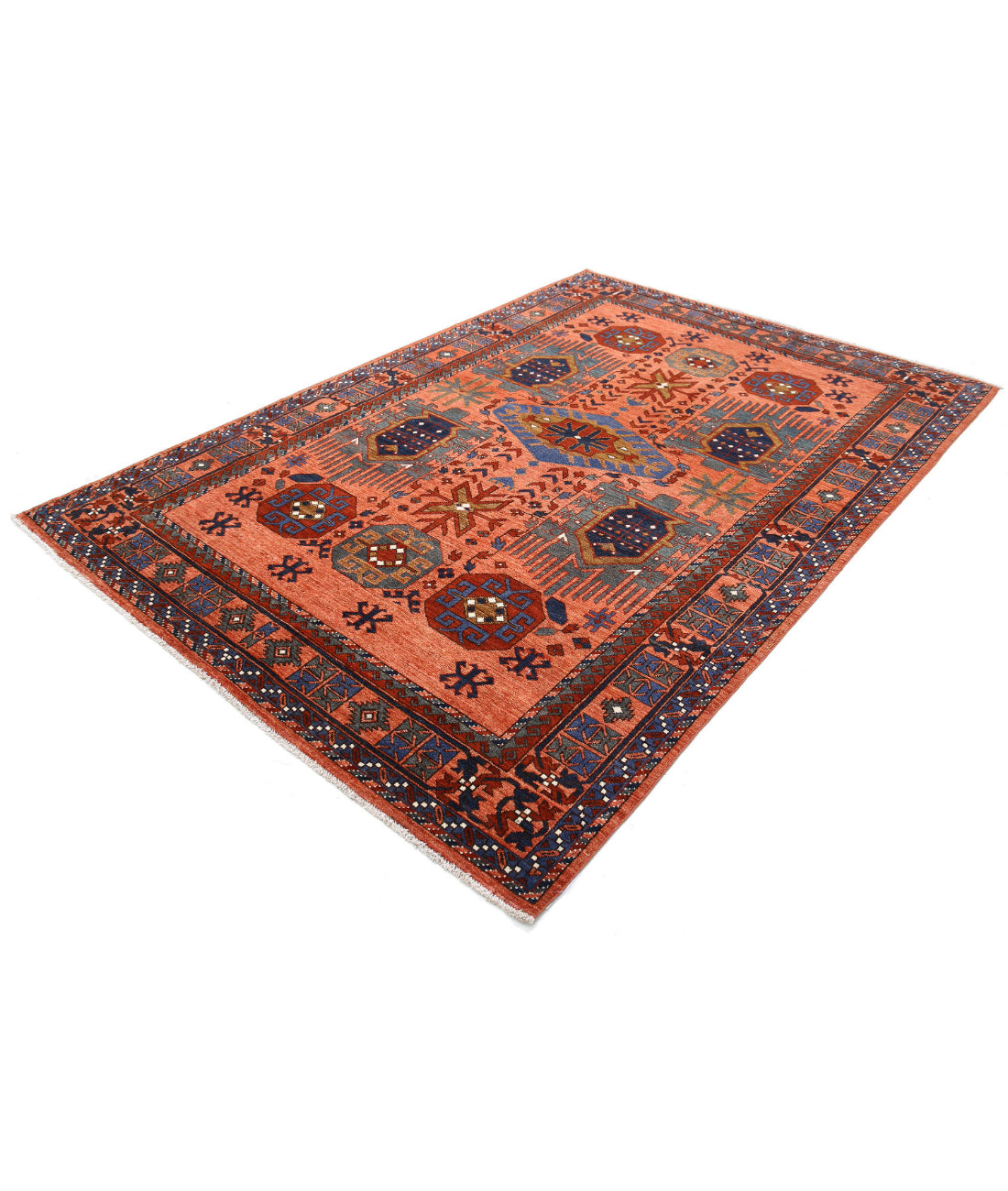 Hand Knotted Nomadic Caucasian Humna Wool Rug - 6'0'' x 8'9'' 6'0'' x 8'9'' (180 X 263) / Rust / Rust