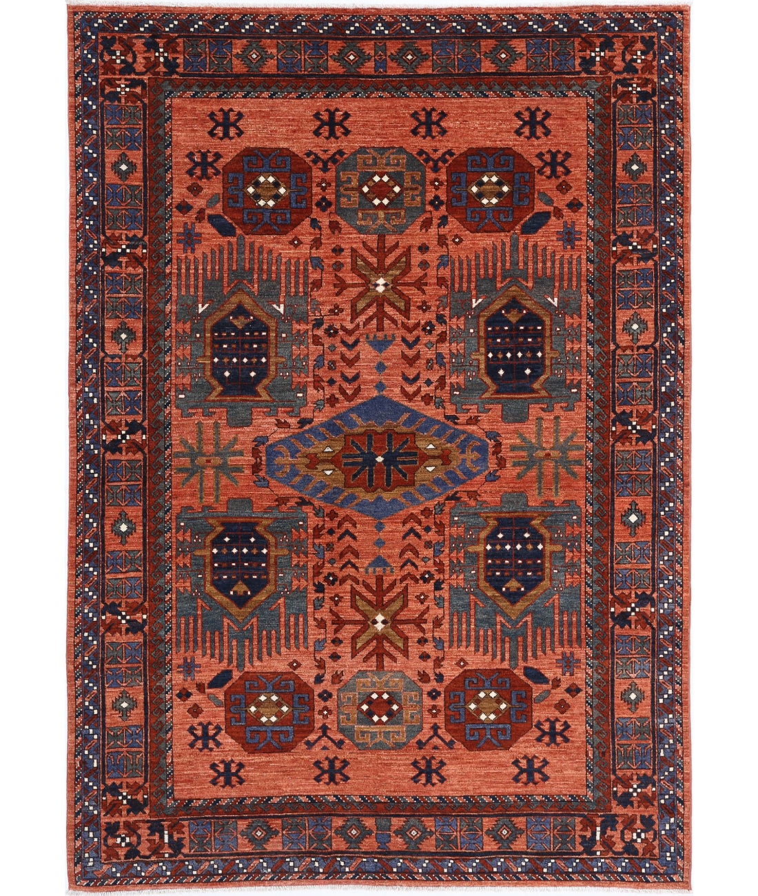 Hand Knotted Nomadic Caucasian Humna Wool Rug - 6&#39;0&#39;&#39; x 8&#39;9&#39;&#39; 6&#39;0&#39;&#39; x 8&#39;9&#39;&#39; (180 X 263) / Rust / Rust