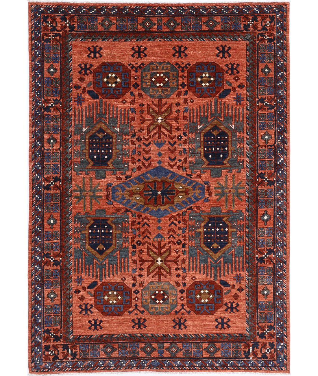 Hand Knotted Nomadic Caucasian Humna Wool Rug - 6'0'' x 8'9''