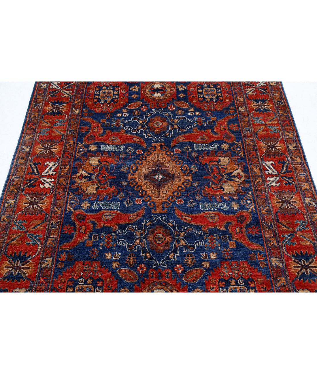 Hand Knotted Nomadic Caucasian Humna Wool Rug - 4'11'' x 6'9'' 4'11'' x 6'9'' (148 X 203) / Blue / Red