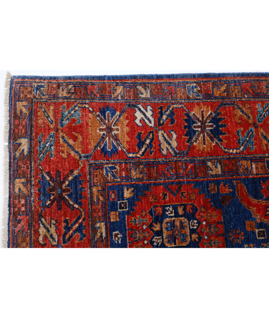Hand Knotted Nomadic Caucasian Humna Wool Rug - 4'11'' x 6'9'' 4'11'' x 6'9'' (148 X 203) / Blue / Red