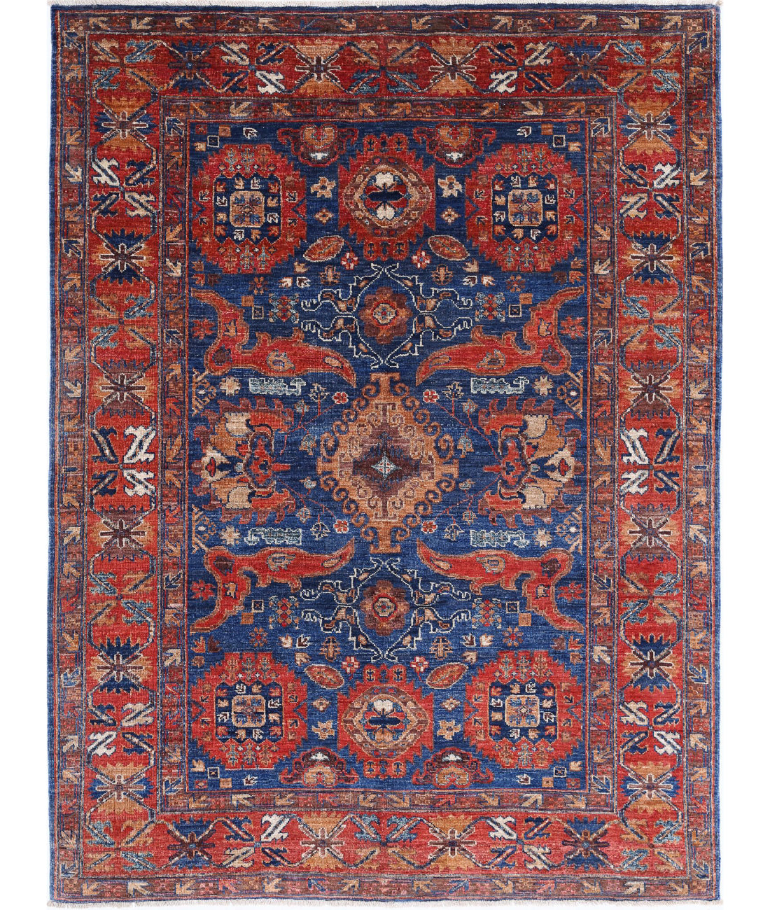 Hand Knotted Nomadic Caucasian Humna Wool Rug - 4'11'' x 6'9''