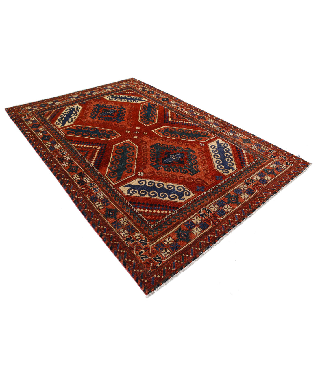 Hand Knotted Nomadic Caucasian Humna Wool Rug - 6'5'' x 9'4'' 6'5'' x 9'4'' (193 X 280) / Red / Red
