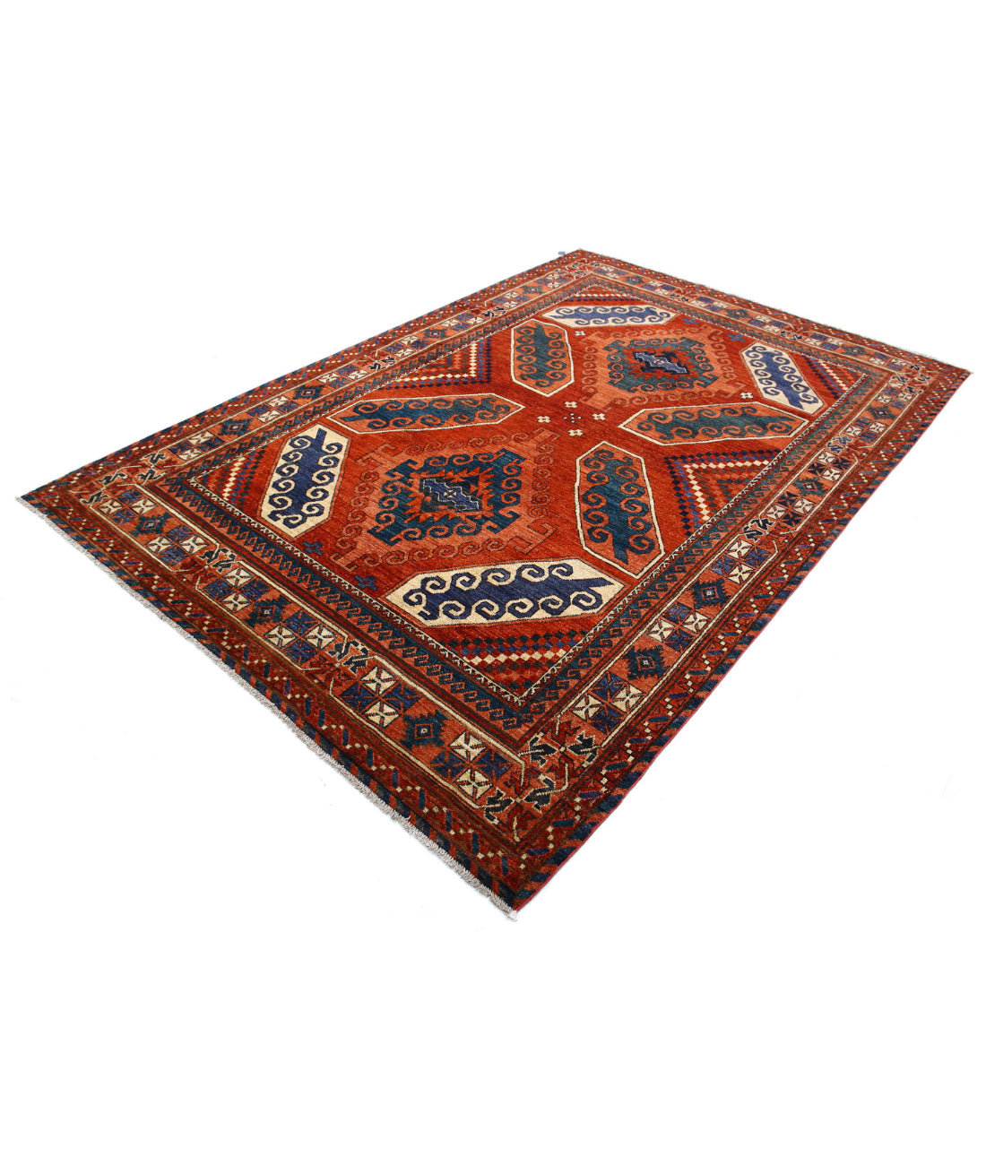 Hand Knotted Nomadic Caucasian Humna Wool Rug - 6'5'' x 9'4'' 6'5'' x 9'4'' (193 X 280) / Red / Red
