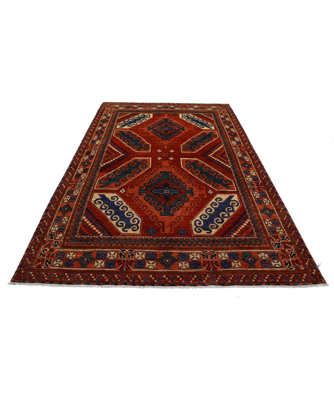 Hand Knotted Nomadic Caucasian Humna Wool Rug - 6'5'' x 9'4'' 6'5'' x 9'4'' (193 X 280) / Red / Red
