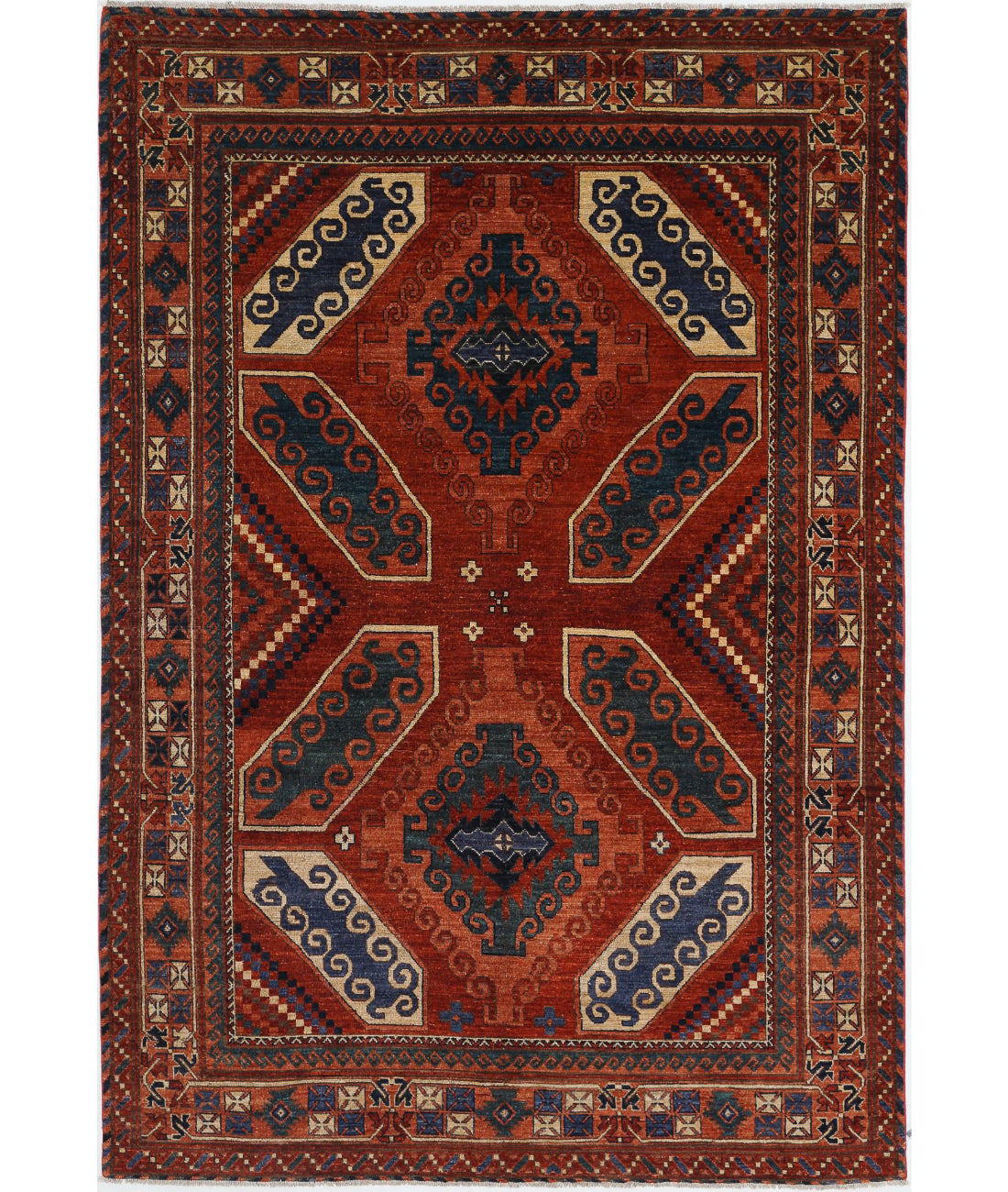 Hand Knotted Nomadic Caucasian Humna Wool Rug - 6&#39;5&#39;&#39; x 9&#39;4&#39;&#39; 6&#39;5&#39;&#39; x 9&#39;4&#39;&#39; (193 X 280) / Red / Red
