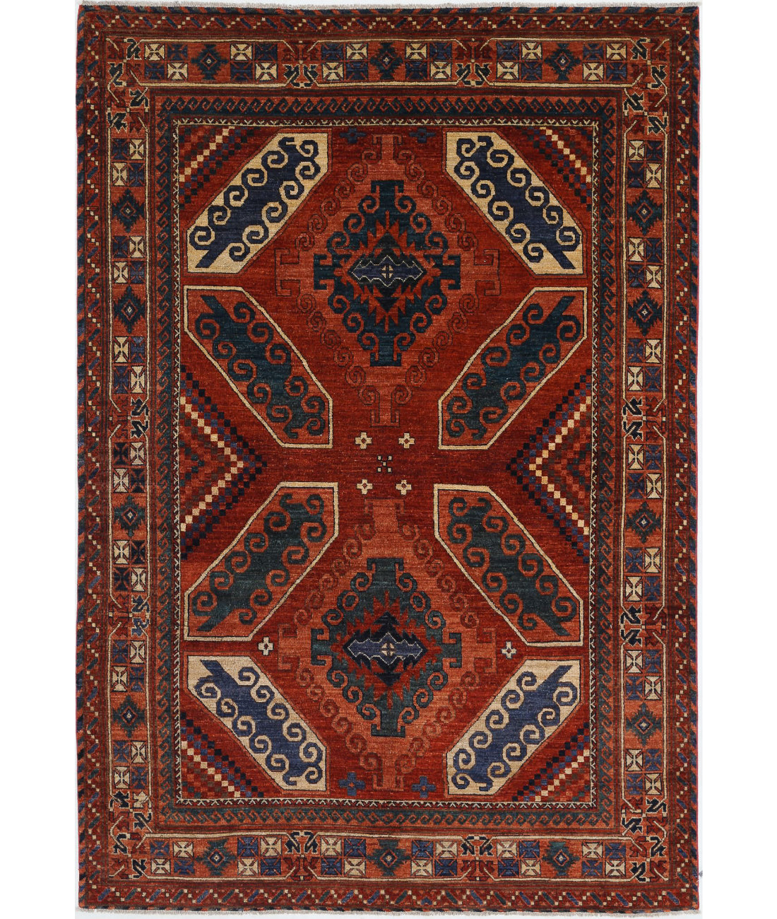 Hand Knotted Nomadic Caucasian Humna Wool Rug - 6'5'' x 9'4''