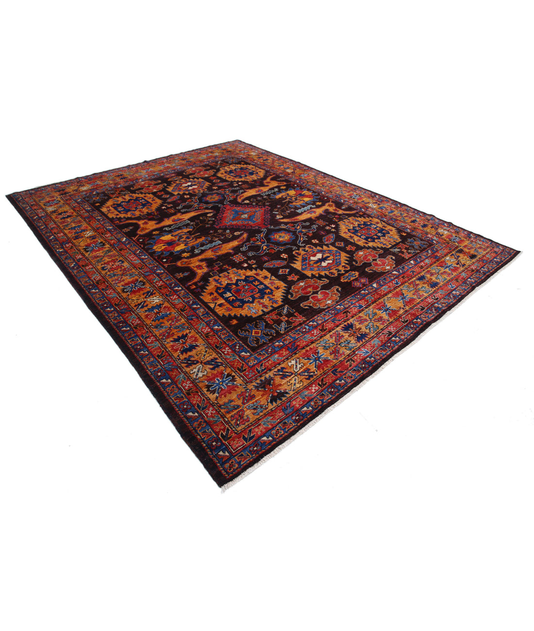Hand Knotted Nomadic Caucasian Humna Wool Rug - 8'4'' x 10'2'' 8'4'' x 10'2'' (250 X 305) / Brown / Gold