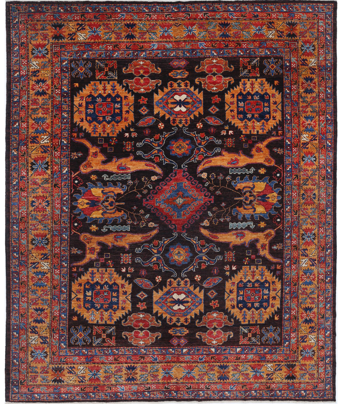 Hand Knotted Nomadic Caucasian Humna Wool Rug - 8&#39;4&#39;&#39; x 10&#39;2&#39;&#39; 8&#39;4&#39;&#39; x 10&#39;2&#39;&#39; (250 X 305) / Brown / Gold