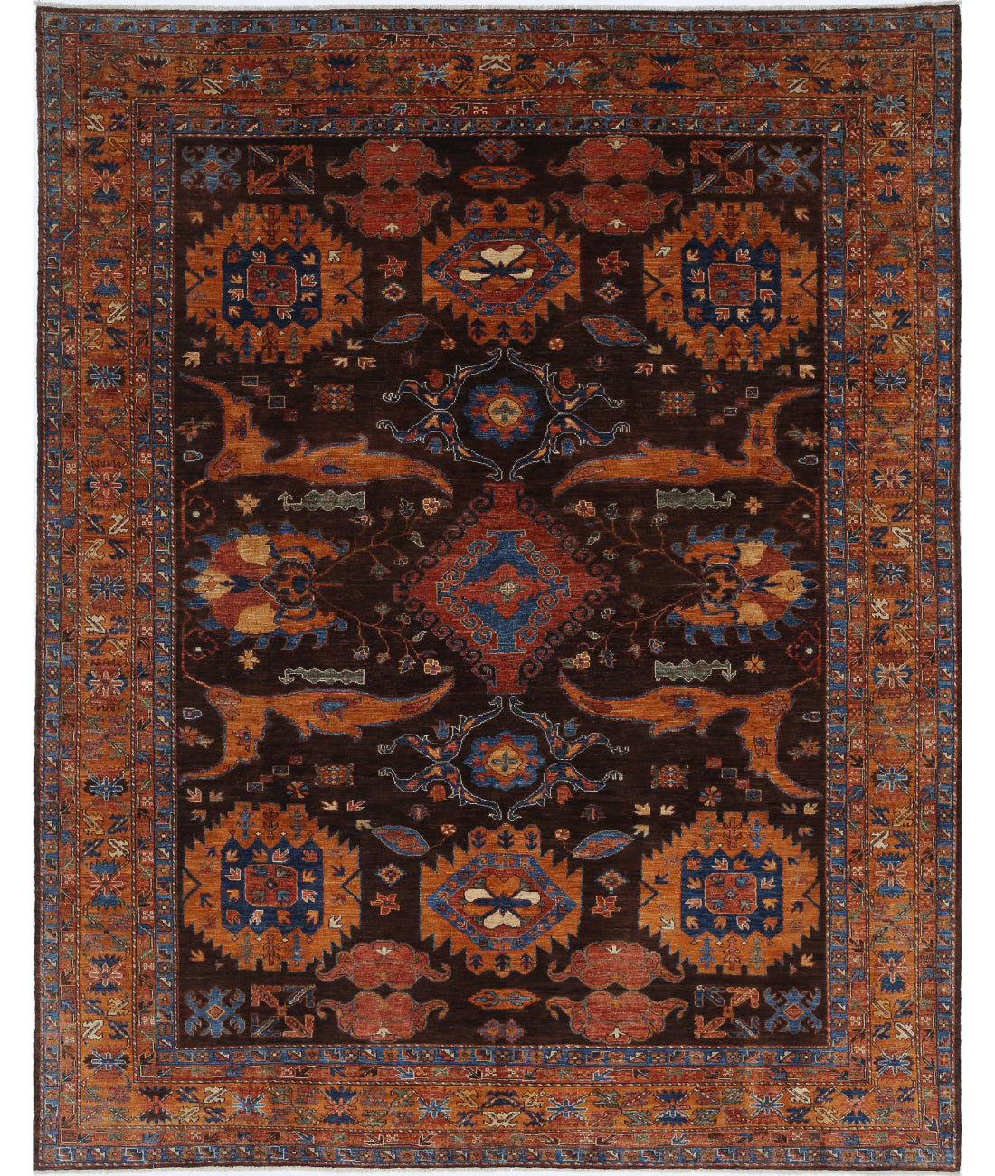 Hand Knotted Nomadic Caucasian Humna Wool Rug - 9'2'' x 11'7''