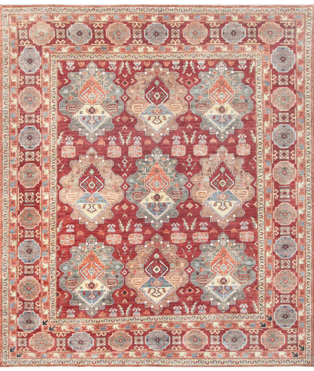Hand Knotted Humna Wool Rug 8' 1" X 9' 4" 8' 1" X 9' 4" (246 X 284) / Rust / Brown