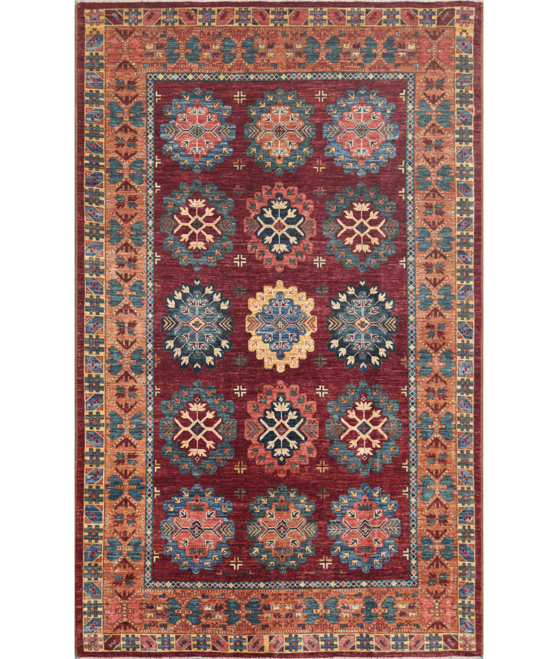 Hand Knotted Humna Wool Rug 7' 1" X 10' 3" 7' 1" X 10' 3" (216 X 312) / Rust / Peach
