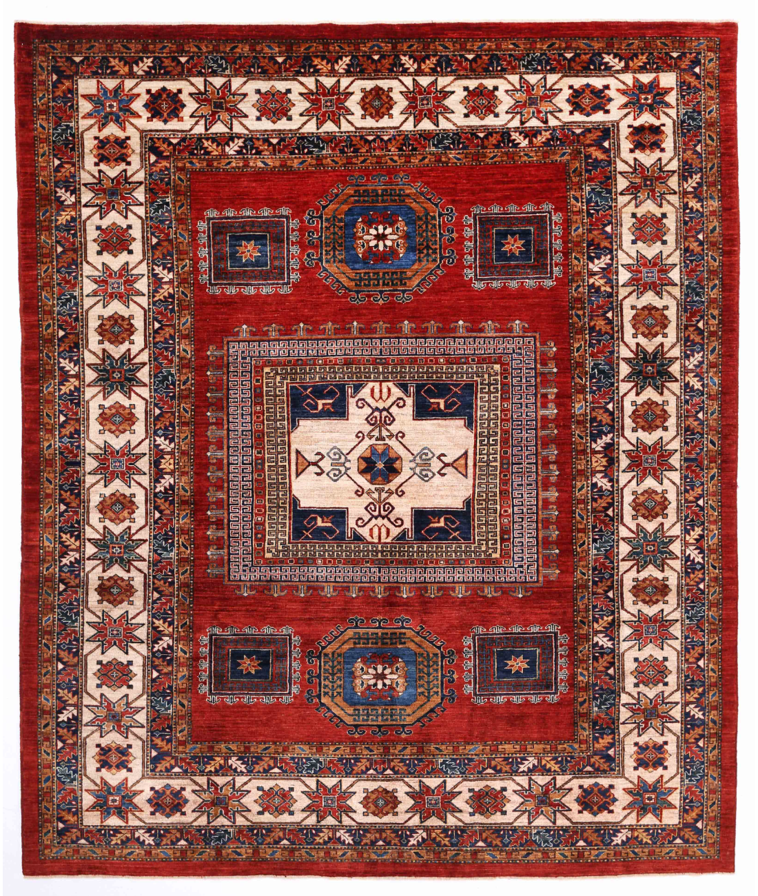 Hand Knotted Humna Wool Rug 8' 2" X 9' 10" 8' 2" X 9' 10" (249 X 300) / Rust / Ivory