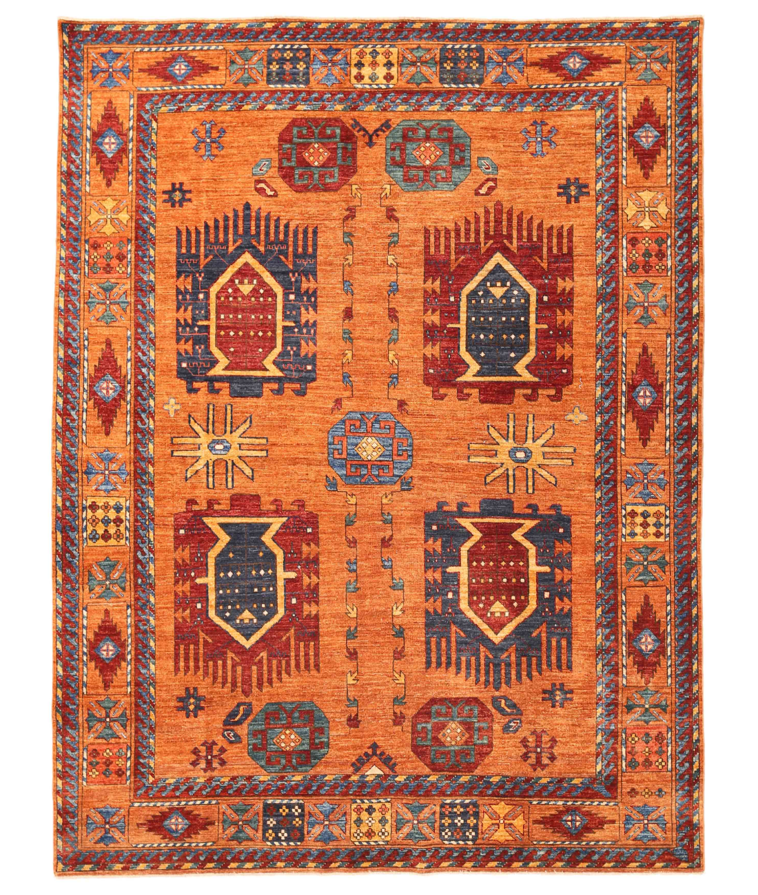 Hand Knotted Humna Wool Rug 7' 2" X 9' 4" 7' 2" X 9' 4" (219 X 284) / Gold / Red