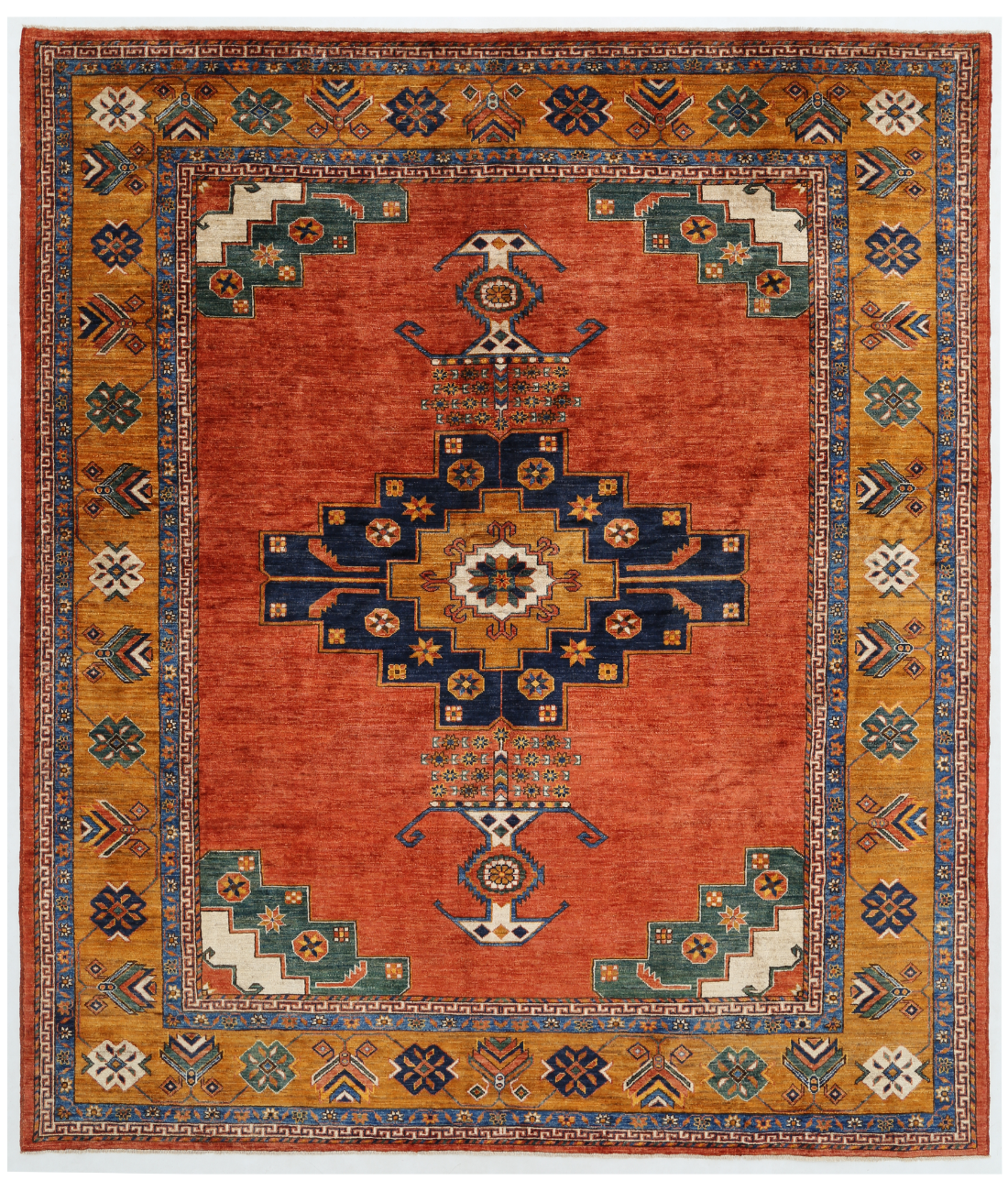 Hand Knotted Humna Wool Rug 8' 8" X 10' 1" 8' 8" X 10' 1" (264 X 307) / Rust / Blue