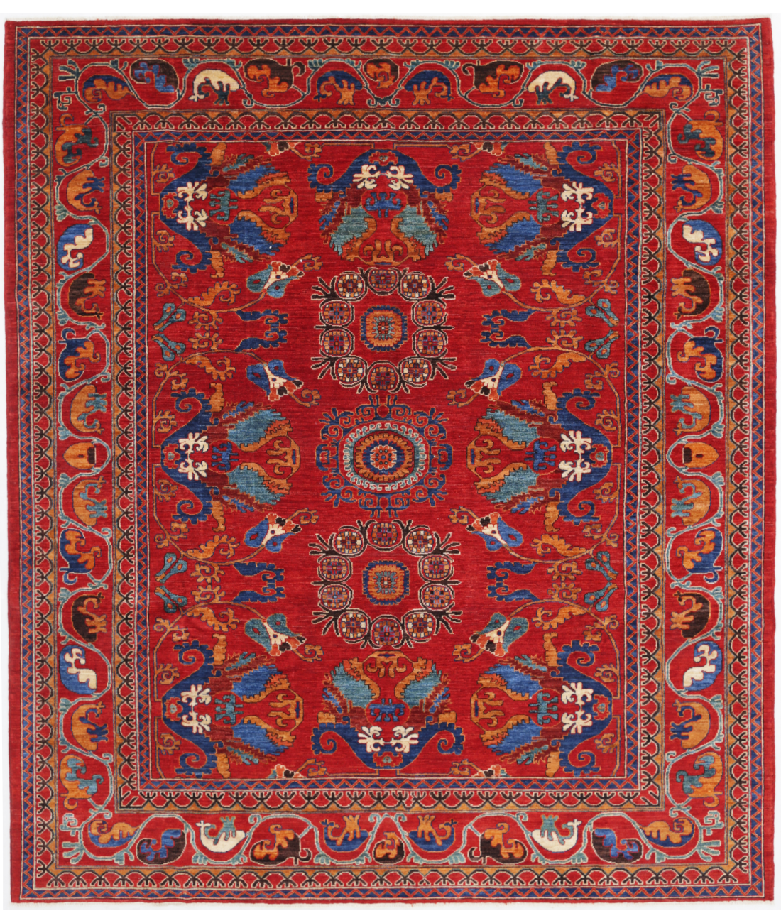 Hand Knotted Humna Wool Rug 8' 4" X 9' 8" 8' 4" X 9' 8" (254 X 295) / Red / Blue