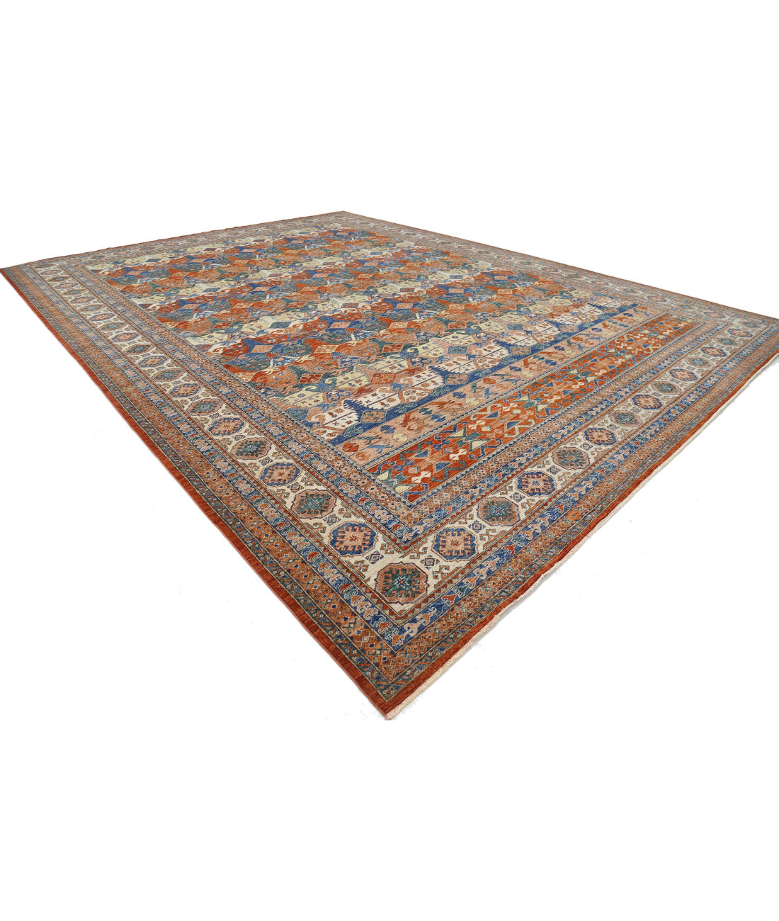 Hand Knotted Nomadic Caucasian Humna Wool Rug - 14'6'' x 19'2'' 14'6'' x 19'2'' (435 X 575) / Multi / Ivory