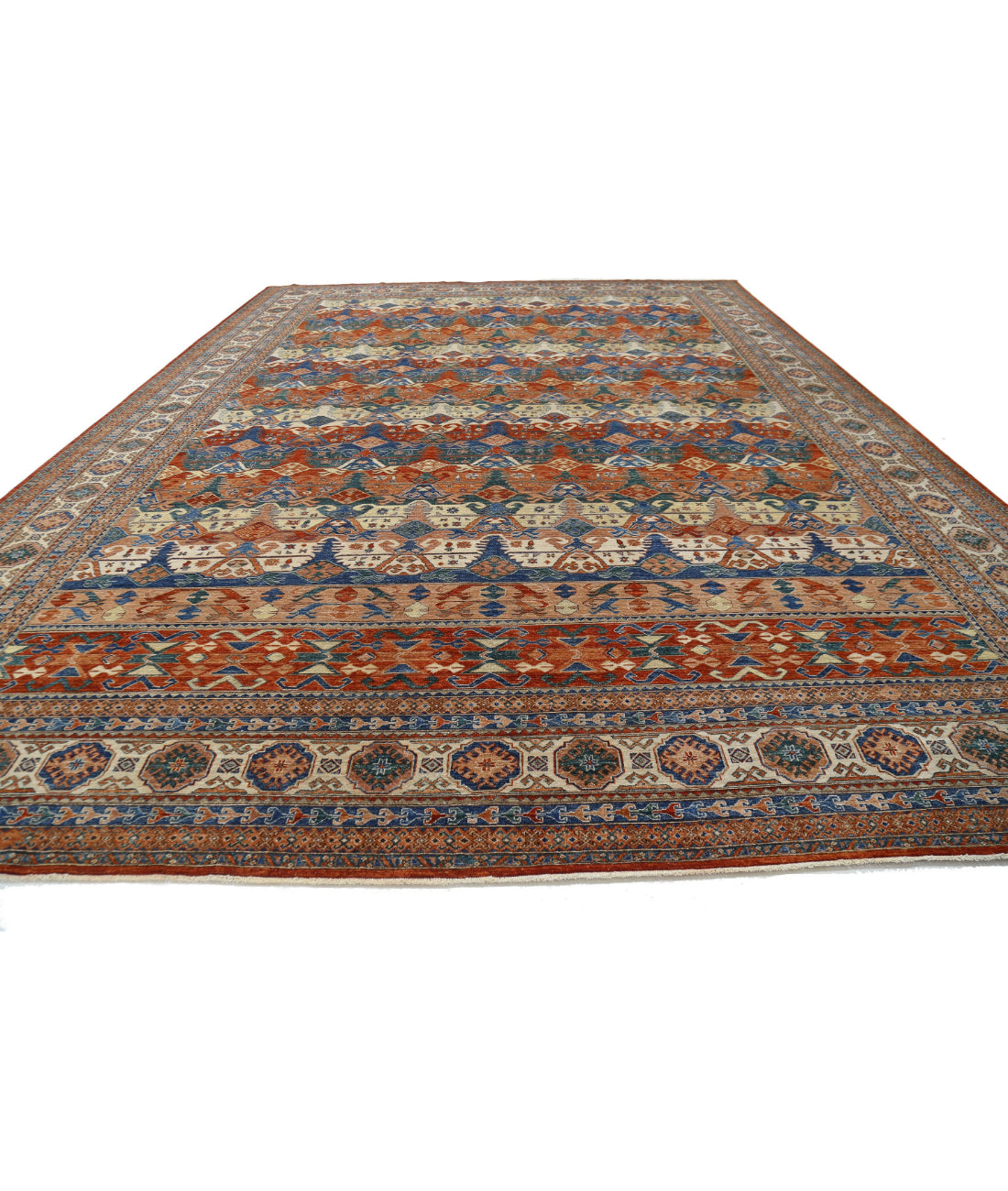 Hand Knotted Nomadic Caucasian Humna Wool Rug - 14'6'' x 19'2'' 14'6'' x 19'2'' (435 X 575) / Multi / Ivory