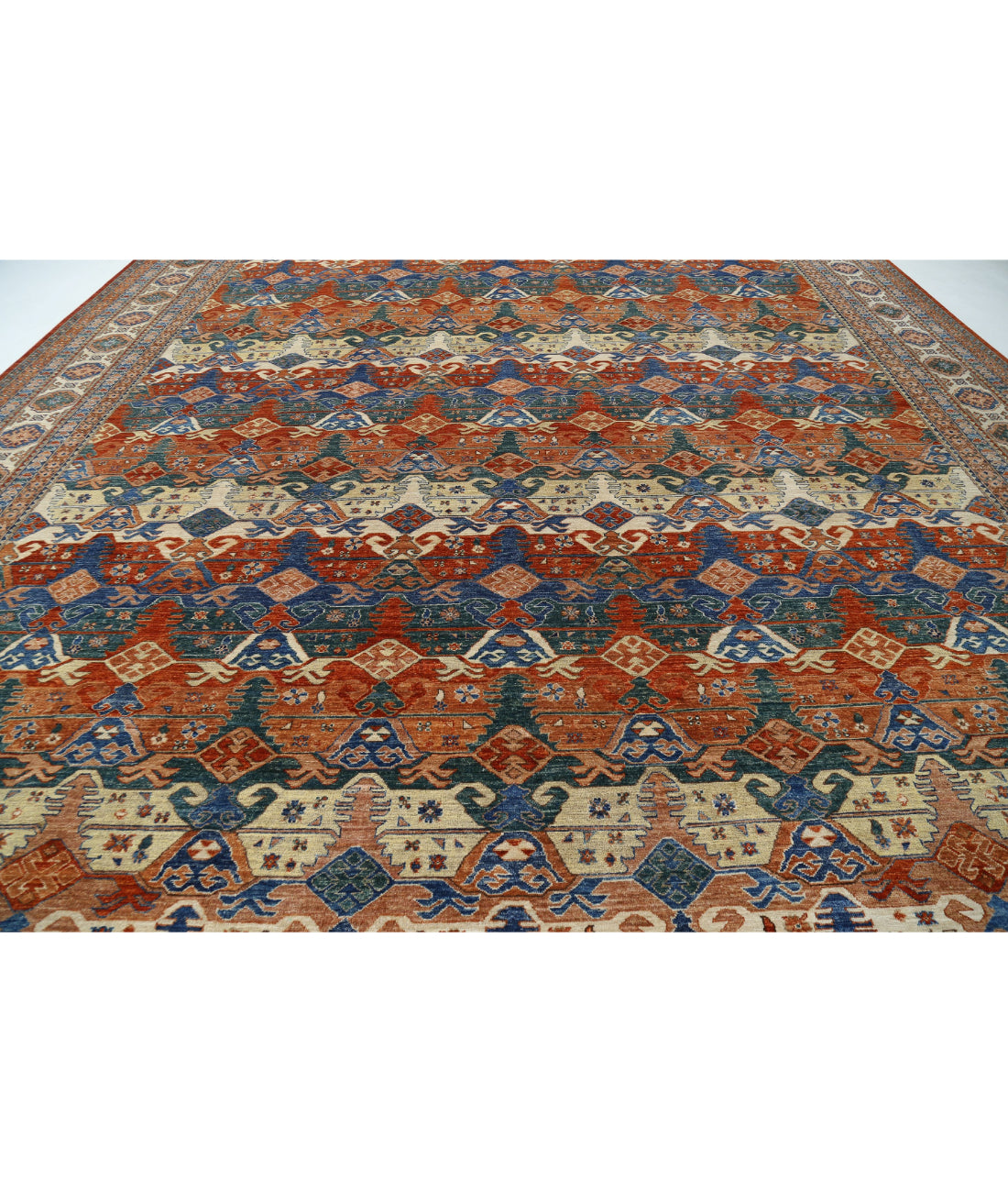 Hand Knotted Nomadic Caucasian Humna Wool Rug - 14'6'' x 19'2'' 14'6'' x 19'2'' (435 X 575) / Multi / Ivory