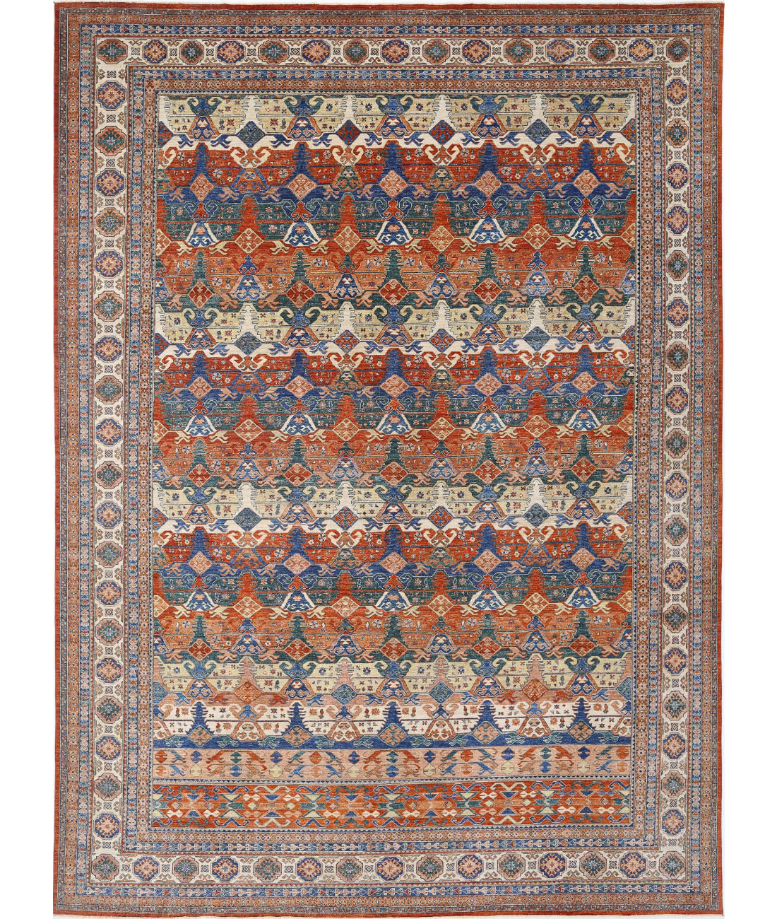 Hand Knotted Nomadic Caucasian Humna Wool Rug - 14&#39;6&#39;&#39; x 19&#39;2&#39;&#39; 14&#39;6&#39;&#39; x 19&#39;2&#39;&#39; (435 X 575) / Multi / Ivory