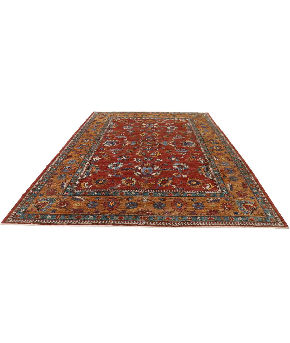 Hand Knotted Nomadic Caucasian Humna Wool Rug - 9'2'' x 12'0'' 9'2'' x 12'0'' (275 X 360) / Rust / Gold