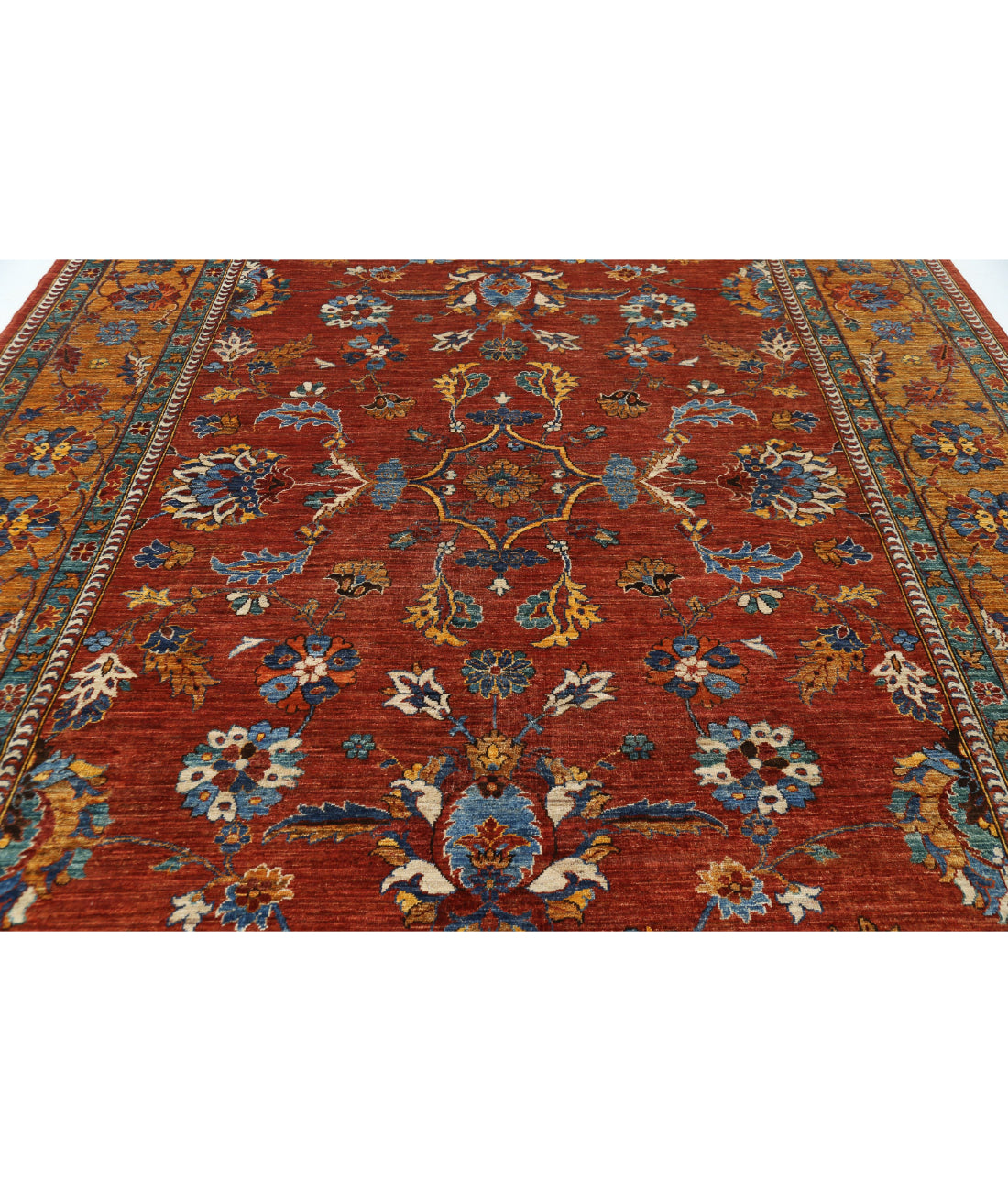 Hand Knotted Nomadic Caucasian Humna Wool Rug - 9'2'' x 12'0'' 9'2'' x 12'0'' (275 X 360) / Rust / Gold
