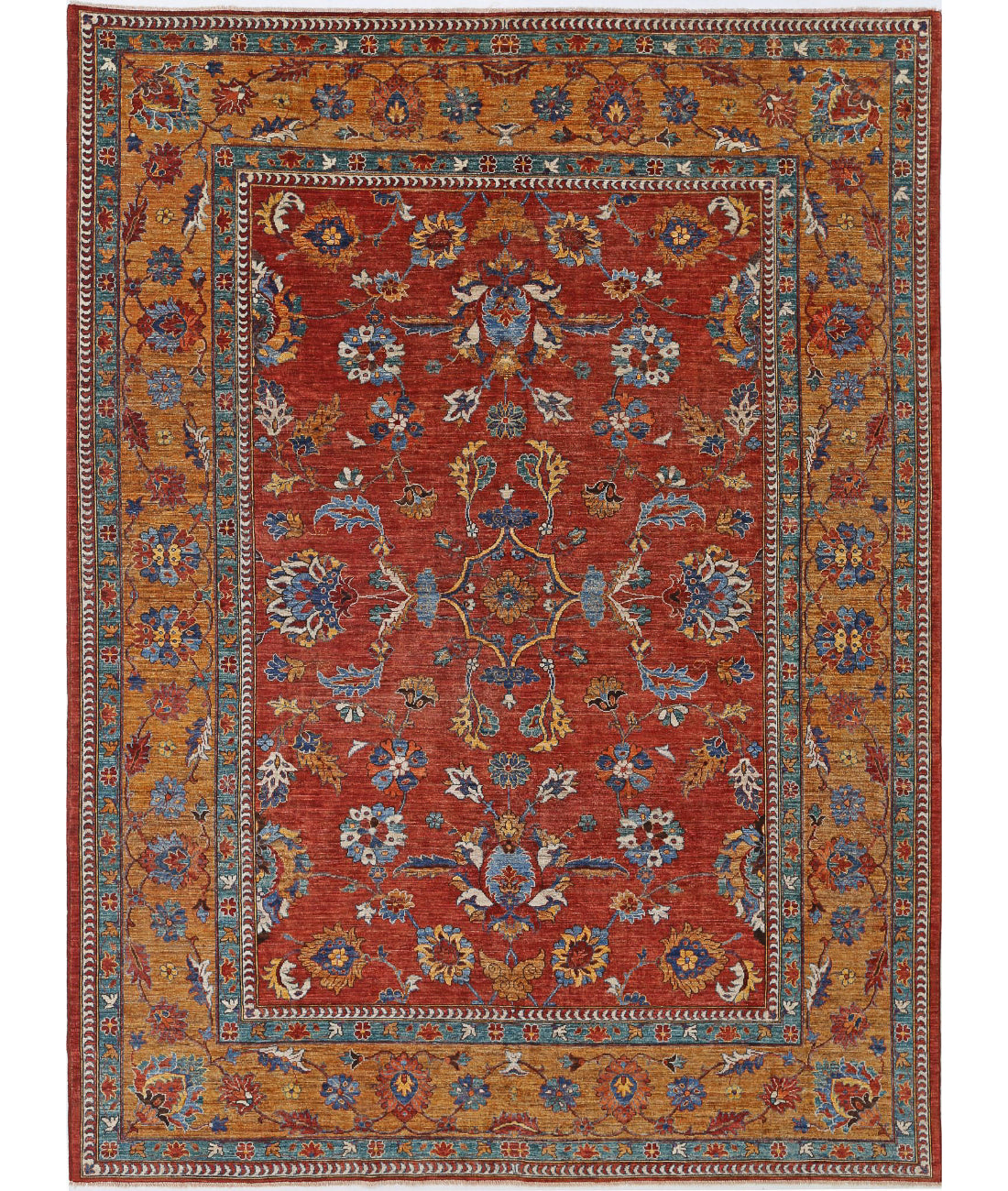 Hand Knotted Nomadic Caucasian Humna Wool Rug - 9&#39;2&#39;&#39; x 12&#39;0&#39;&#39; 9&#39;2&#39;&#39; x 12&#39;0&#39;&#39; (275 X 360) / Rust / Gold