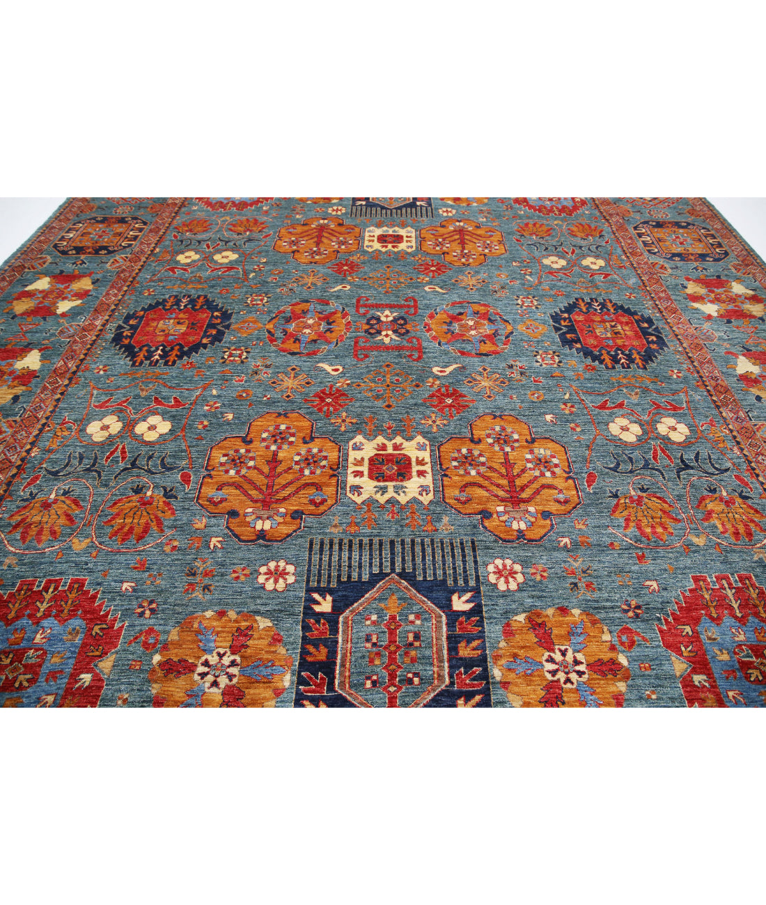 Hand Knotted Nomadic Caucasian Humna Wool Rug - 12'11'' x 16'2'' 12'11'' x 16'2'' (388 X 485) / Green / Green