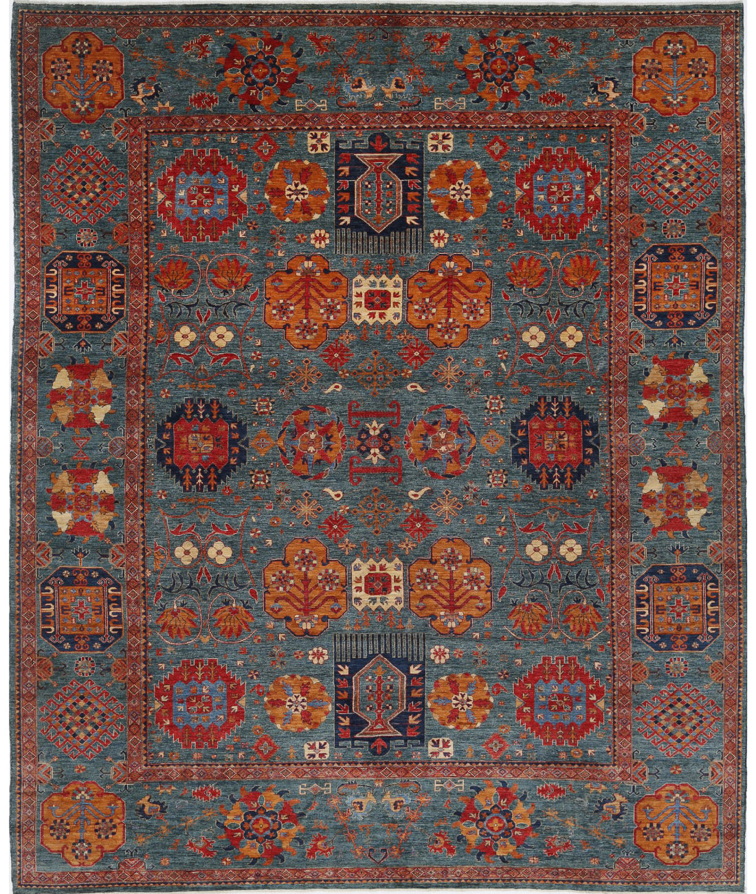 Hand Knotted Nomadic Caucasian Humna Wool Rug - 12&#39;11&#39;&#39; x 16&#39;2&#39;&#39; 12&#39;11&#39;&#39; x 16&#39;2&#39;&#39; (388 X 485) / Green / Green