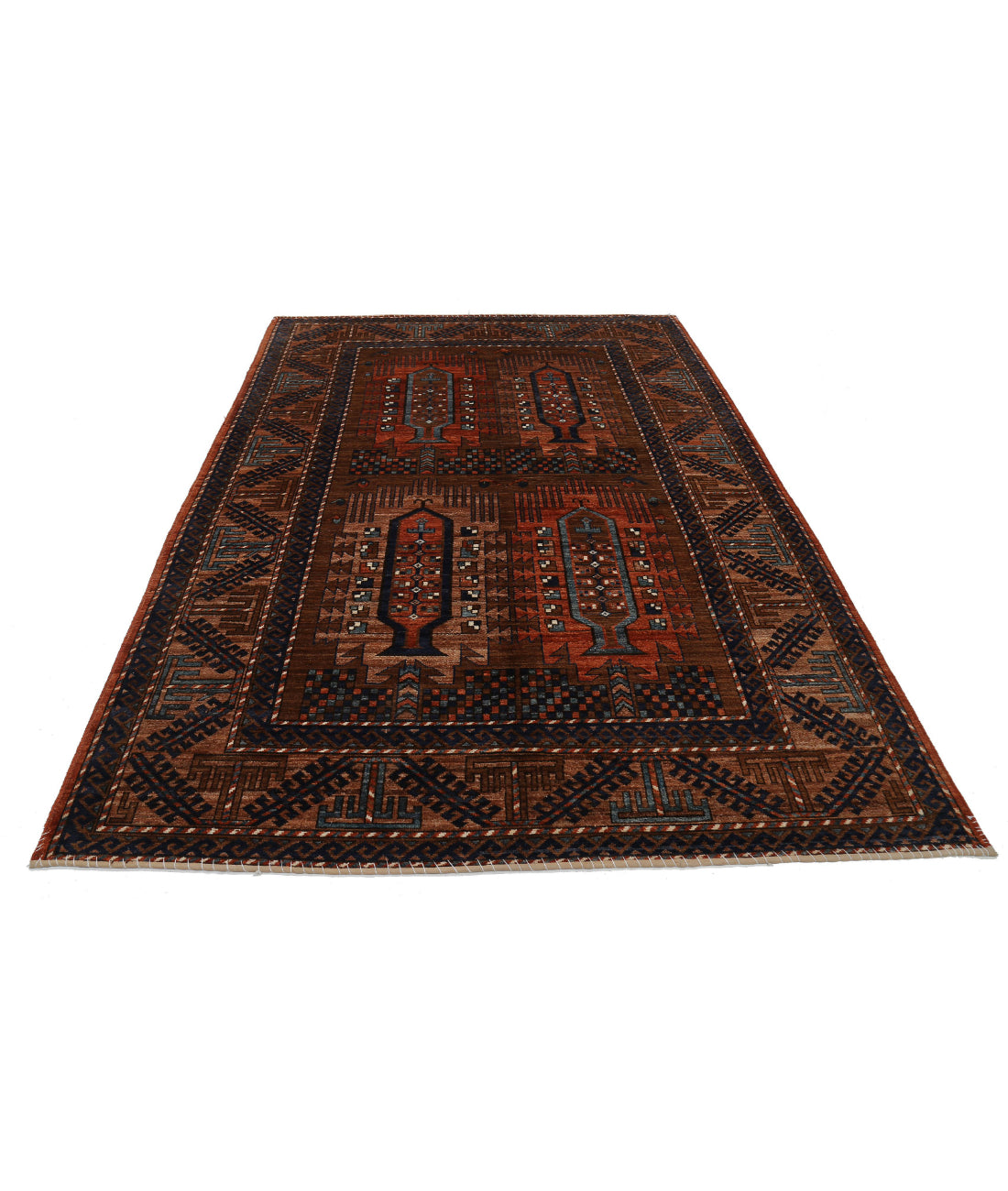 Hand Knotted Nomadic Caucasian Humna Wool Rug - 6'0'' x 8'9'' 6'0'' x 8'9'' (180 X 263) / Rust / Blue