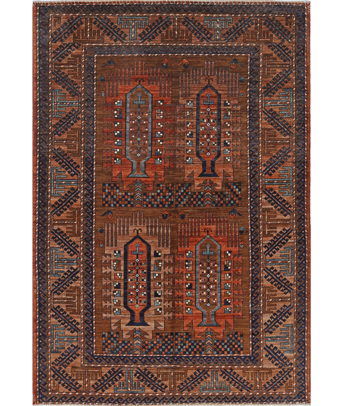 Hand Knotted Nomadic Caucasian Humna Wool Rug - 6&#39;0&#39;&#39; x 8&#39;9&#39;&#39; 6&#39;0&#39;&#39; x 8&#39;9&#39;&#39; (180 X 263) / Rust / Blue