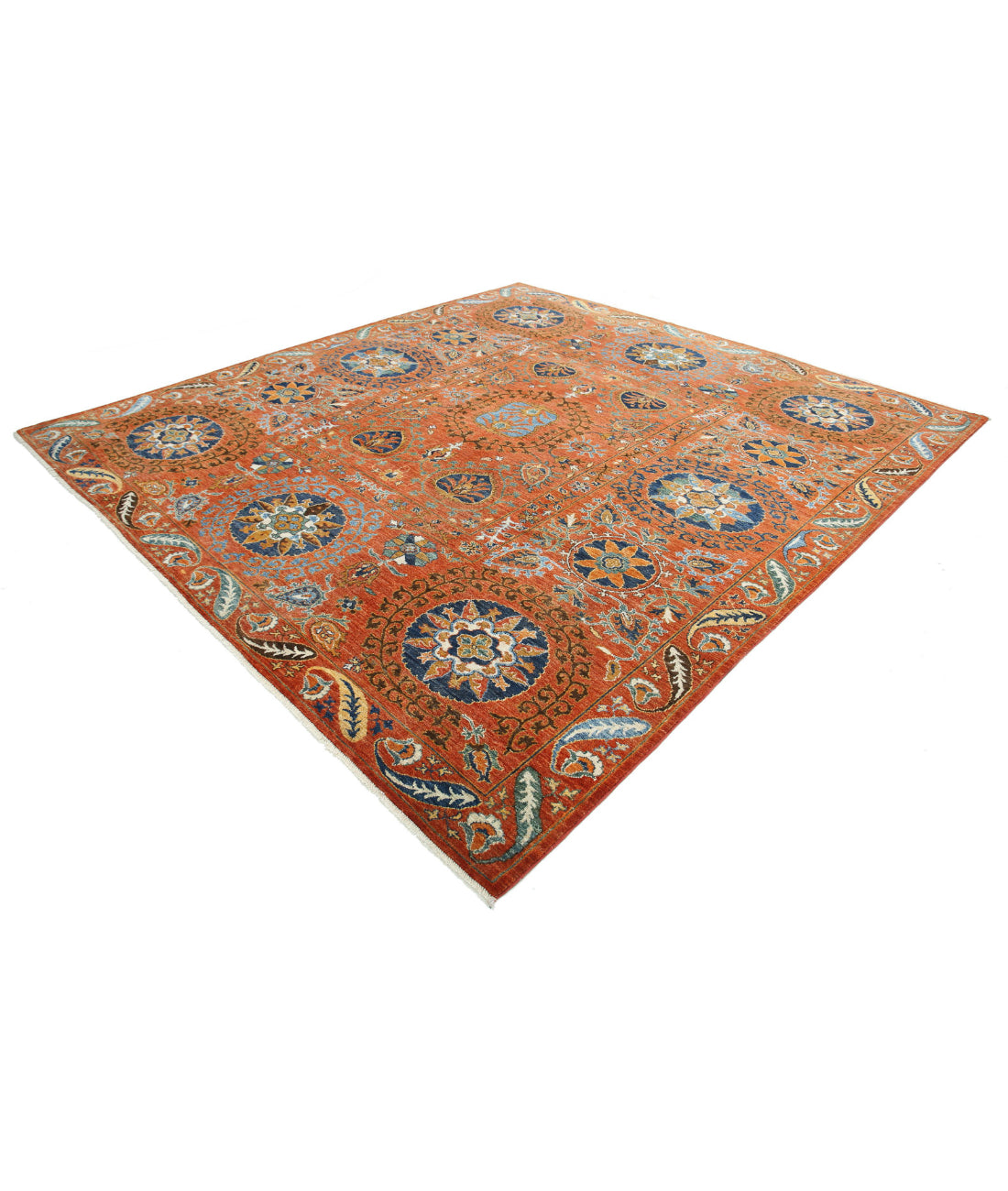 Hand Knotted Nomadic Caucasian Humna Wool Rug - 9'8'' x 10'4'' 9'8'' x 10'4'' (290 X 310) / Rust / Blue
