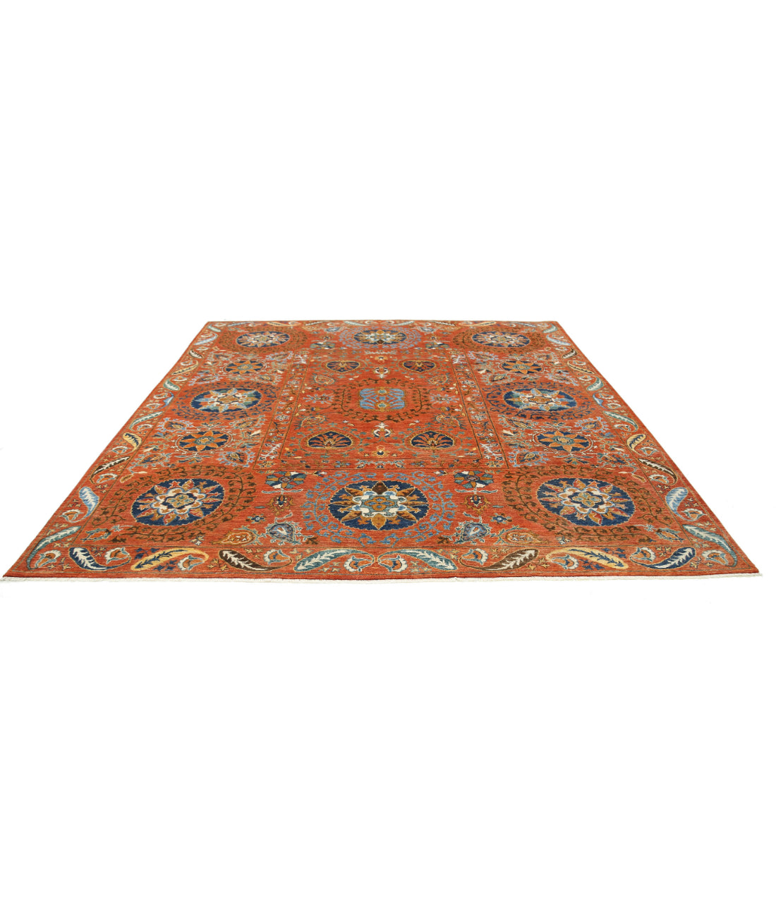 Hand Knotted Nomadic Caucasian Humna Wool Rug - 9'8'' x 10'4'' 9'8'' x 10'4'' (290 X 310) / Rust / Blue