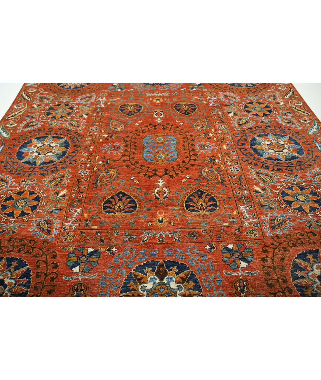 Hand Knotted Nomadic Caucasian Humna Wool Rug - 9'8'' x 10'4'' 9'8'' x 10'4'' (290 X 310) / Rust / Blue