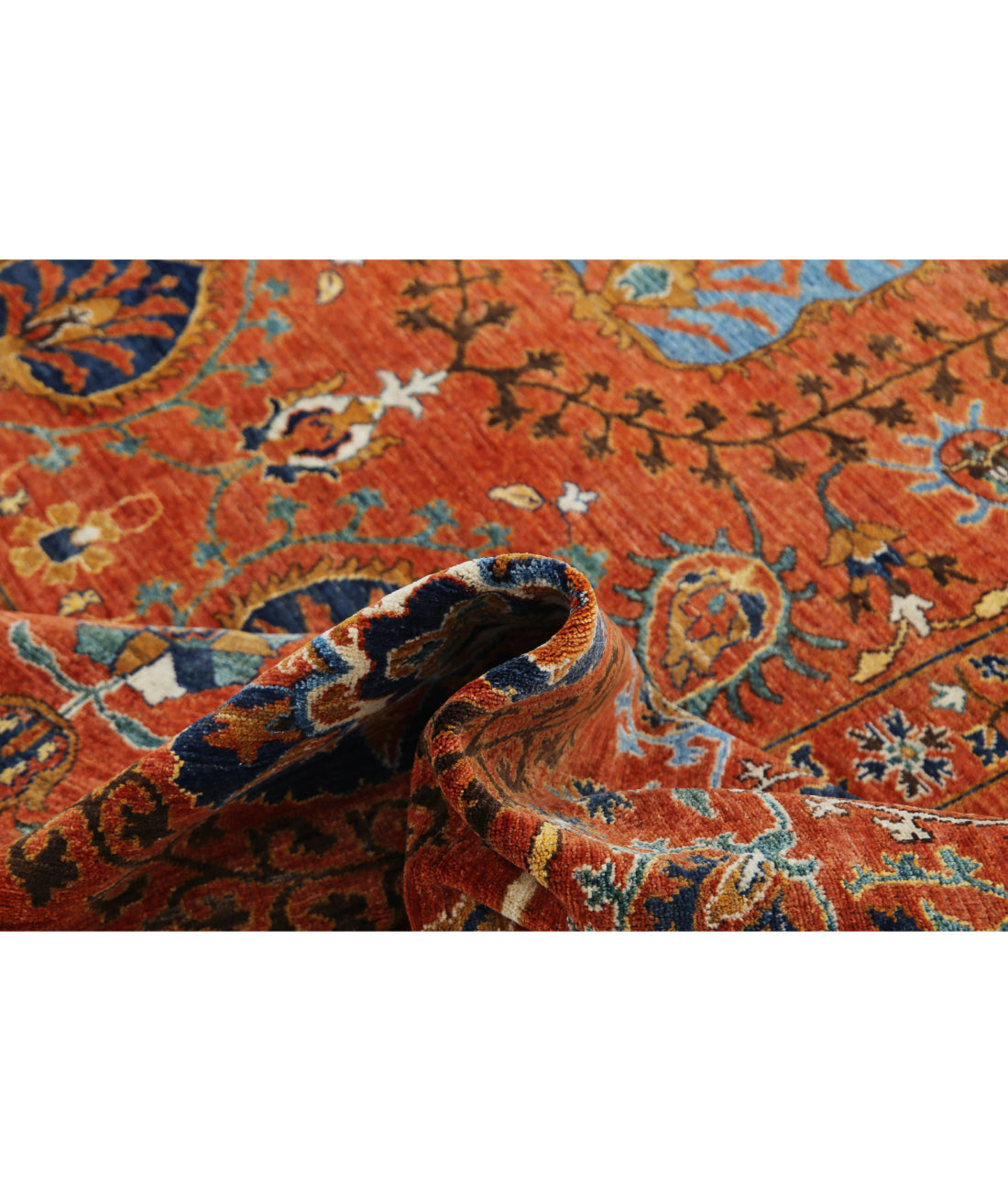 Hand Knotted Nomadic Caucasian Humna Wool Rug - 9'8'' x 10'4'' 9'8'' x 10'4'' (290 X 310) / Rust / Blue