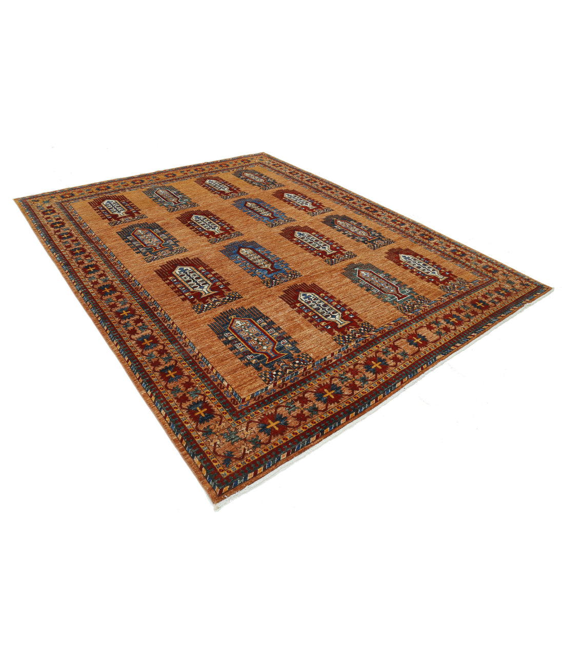 Hand Knotted Nomadic Caucasian Humna Wool Rug - 8'1'' x 10'0'' 8'1'' x 10'0'' (243 X 300) / Brown / Red