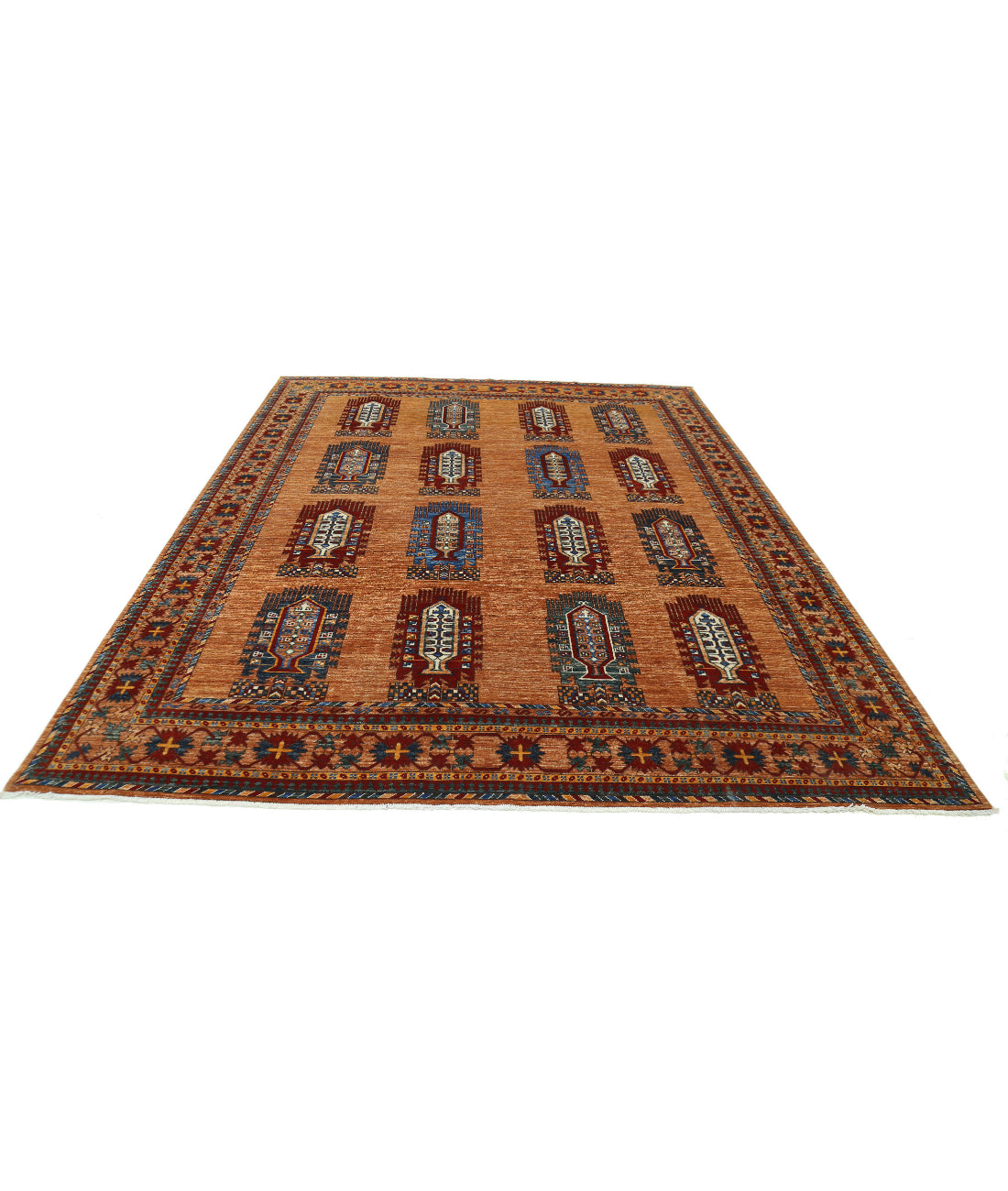 Hand Knotted Nomadic Caucasian Humna Wool Rug - 8'1'' x 10'0'' 8'1'' x 10'0'' (243 X 300) / Brown / Red